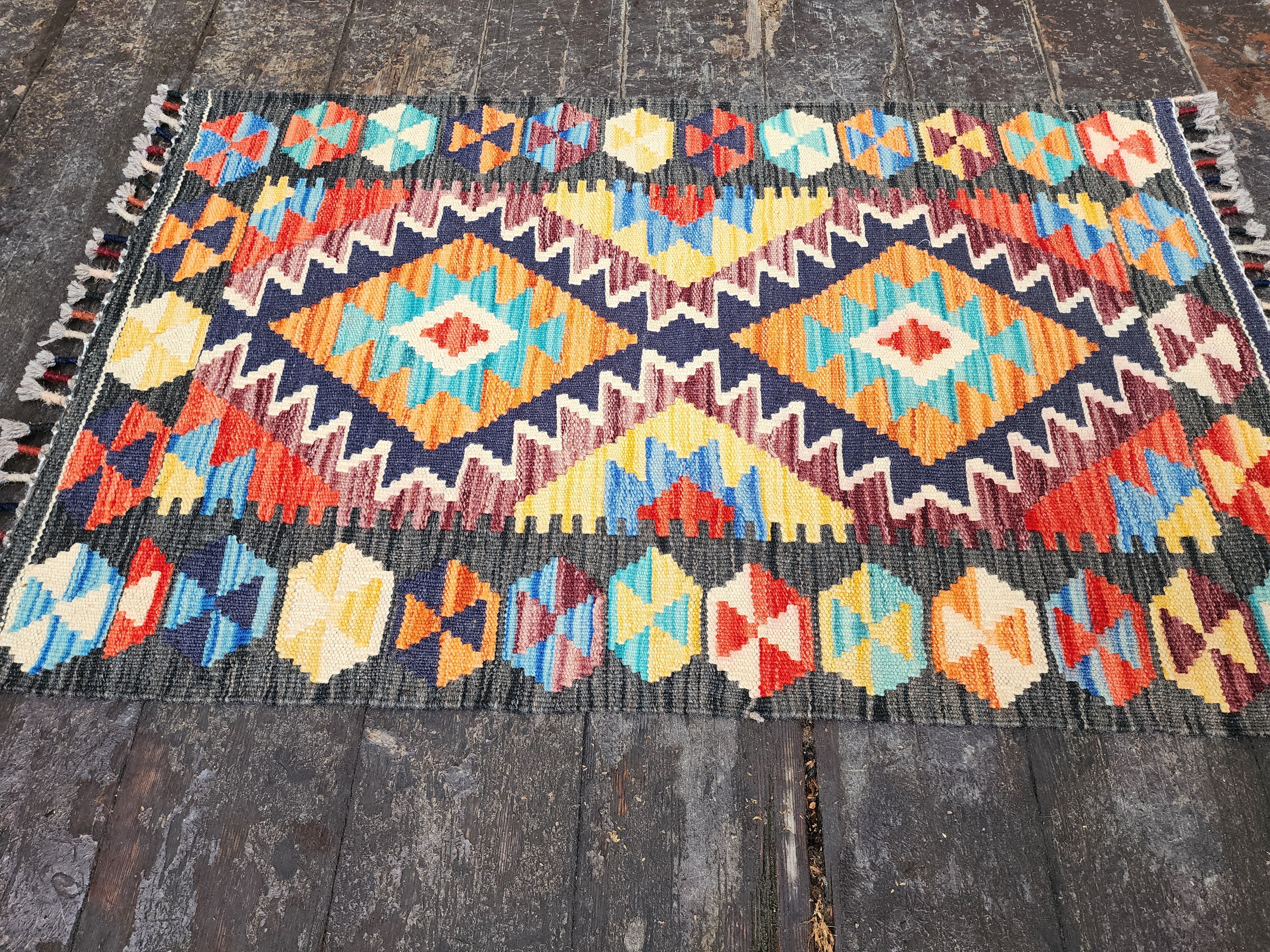 vintage Afghan Wool Small Rug — in setting