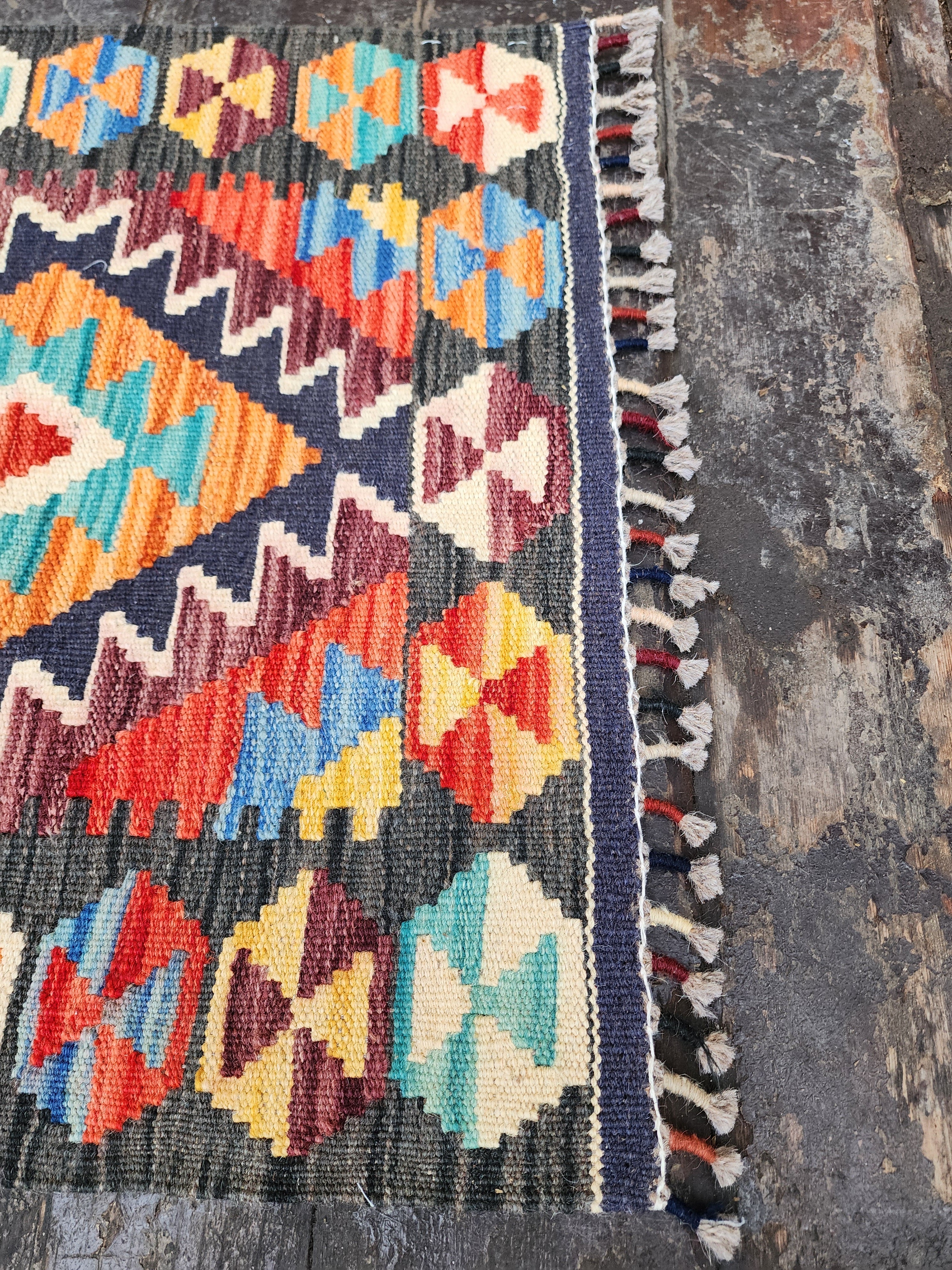 vintage Afghan Wool Small Rug — pile detail
