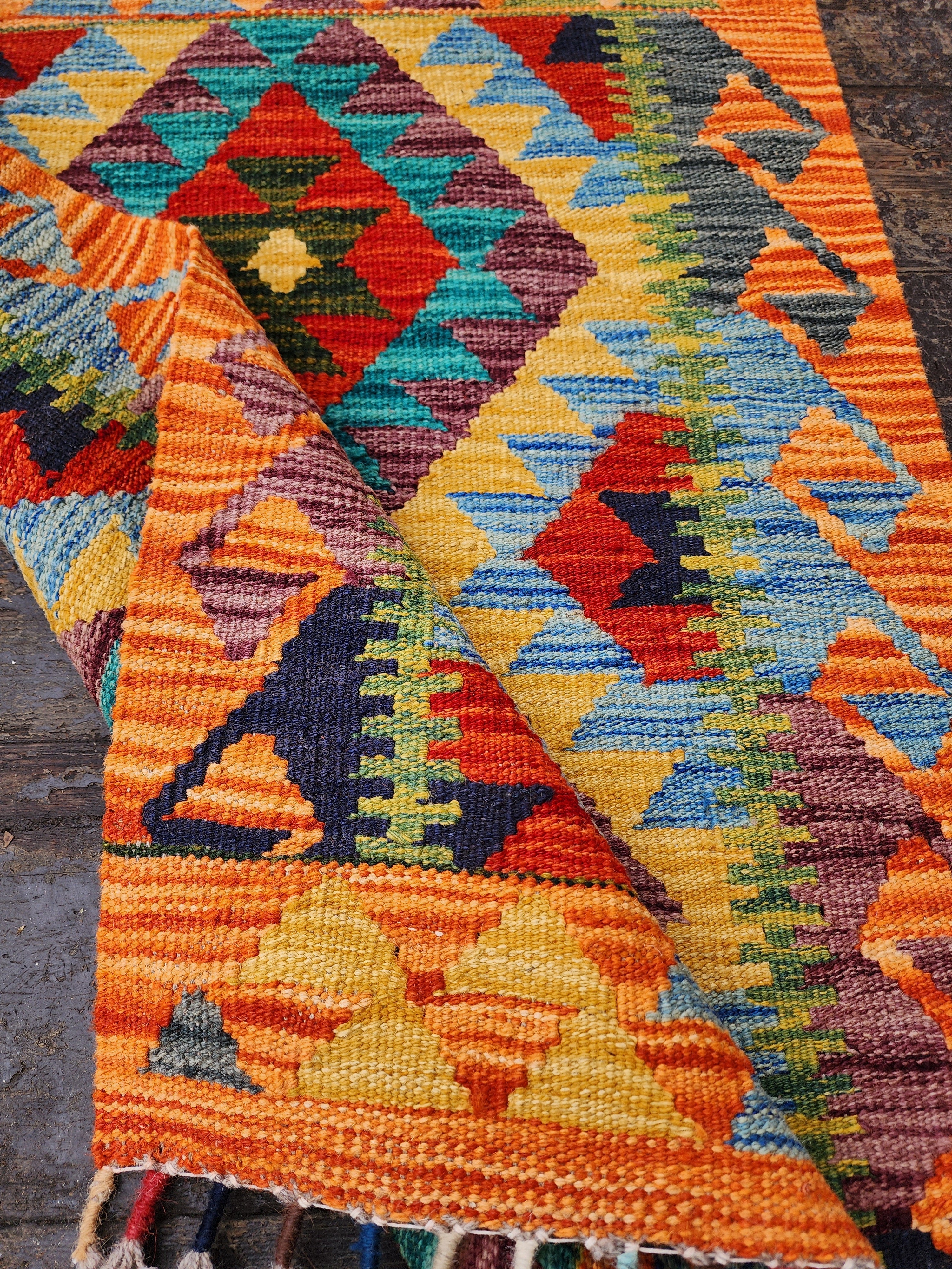 vintage Anatolian Wool Small Rug — edge weave