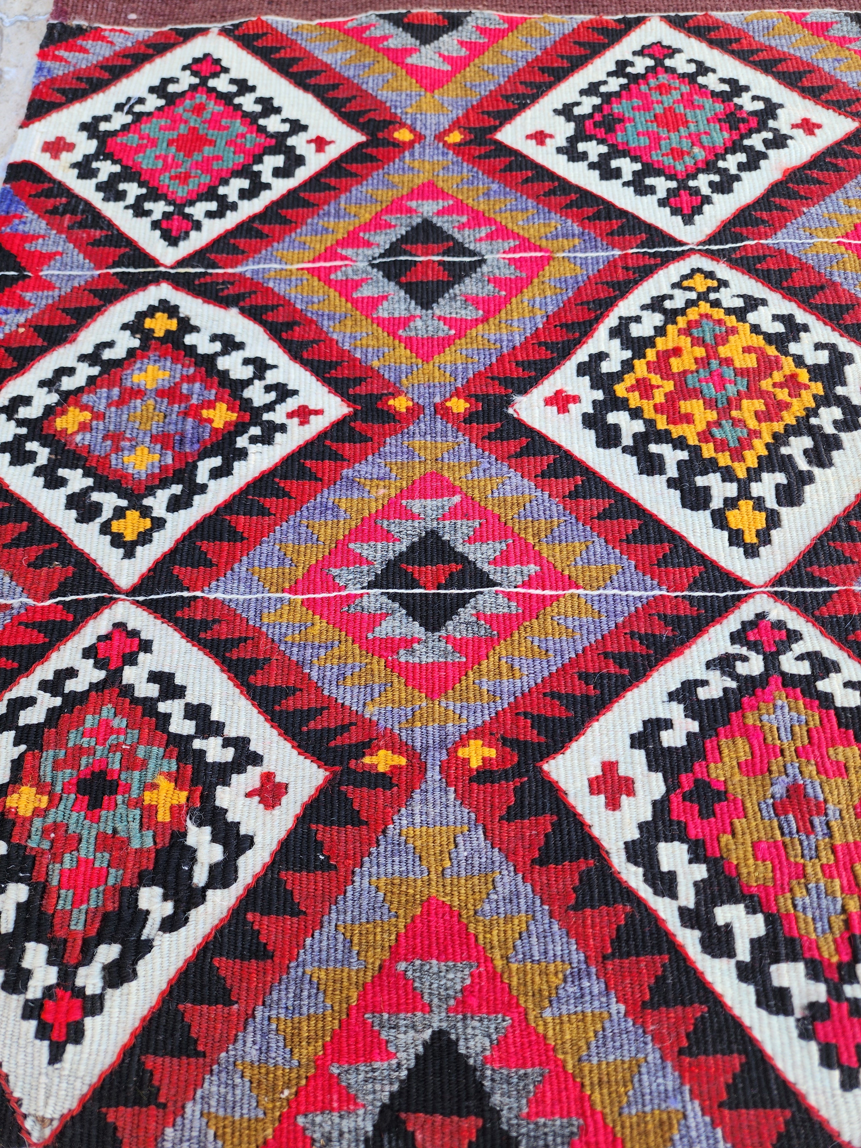 Turkish Kilim Rug 2 x 2 ft Pink Orange Blue Kilim Rug, Vintage Southwestern Aztec Handmade Wool Kilim, Antique Persian Rustic Farmhouse Rug