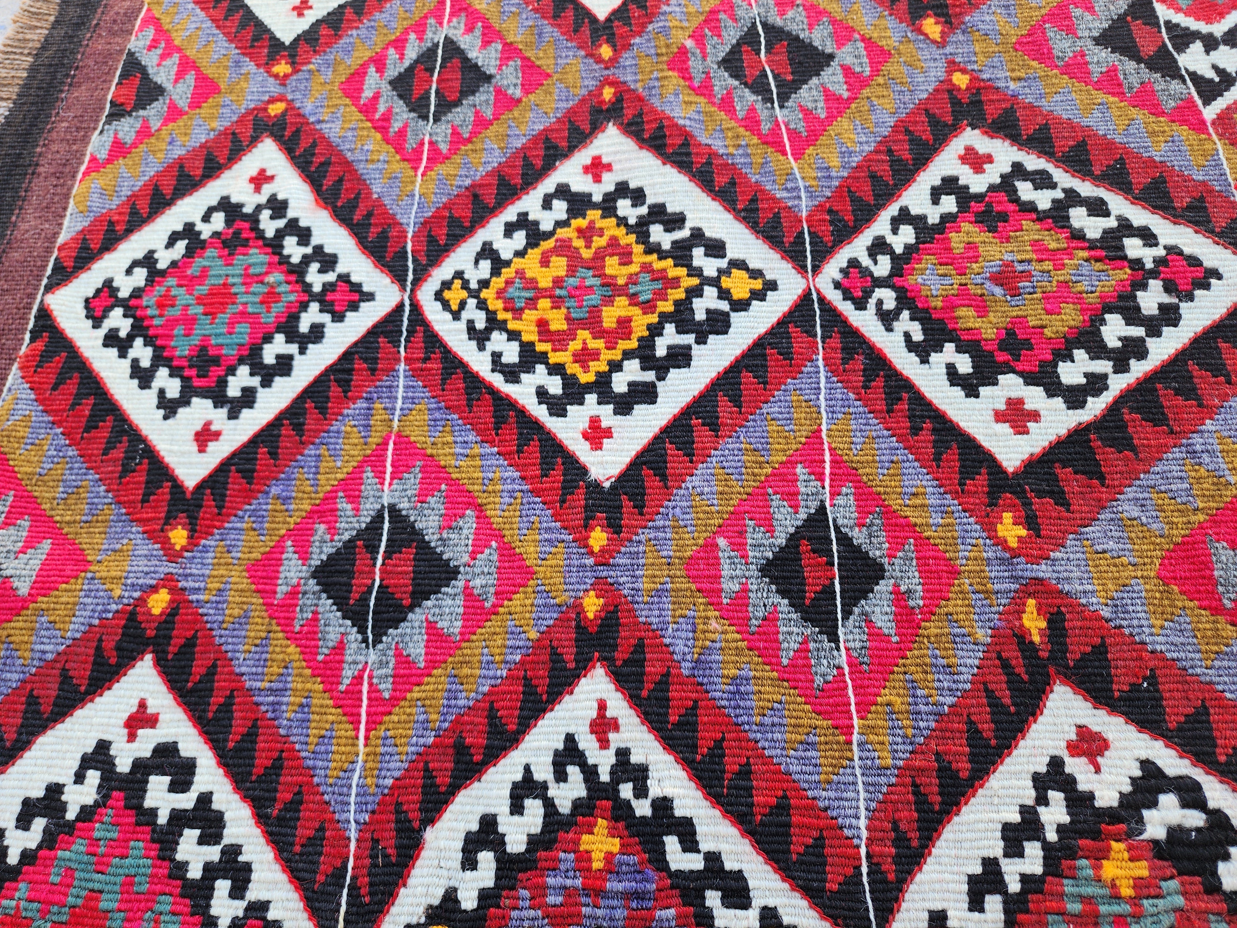 Turkish Kilim Rug 2 x 2 ft Pink Orange Blue Kilim Rug, Vintage Southwestern Aztec Handmade Wool Kilim, Antique Persian Rustic Farmhouse Rug