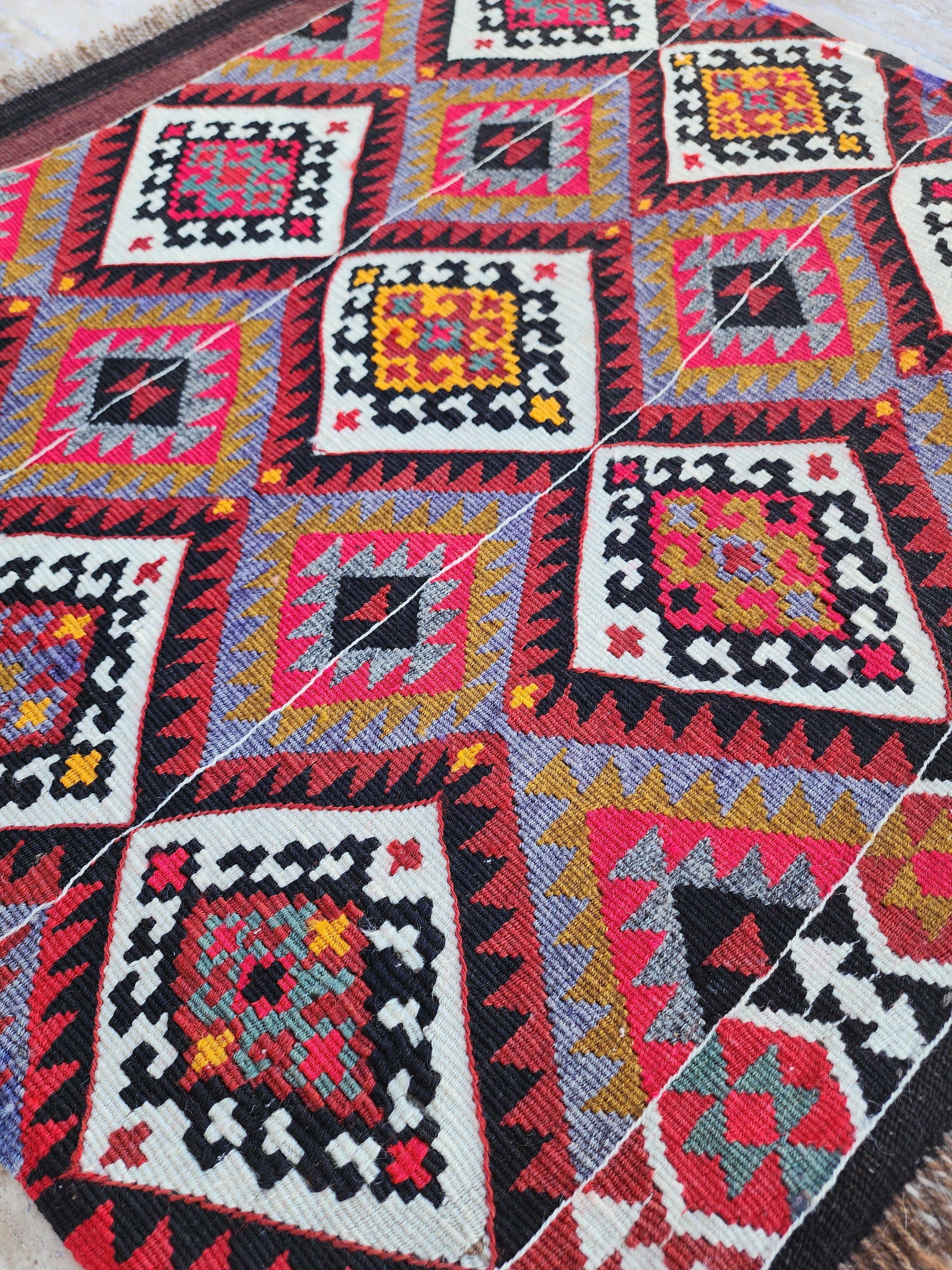 Turkish Kilim Rug 2 x 2 ft Pink Orange Blue Kilim Rug, Vintage Southwestern Aztec Handmade Wool Kilim, Antique Persian Rustic Farmhouse Rug