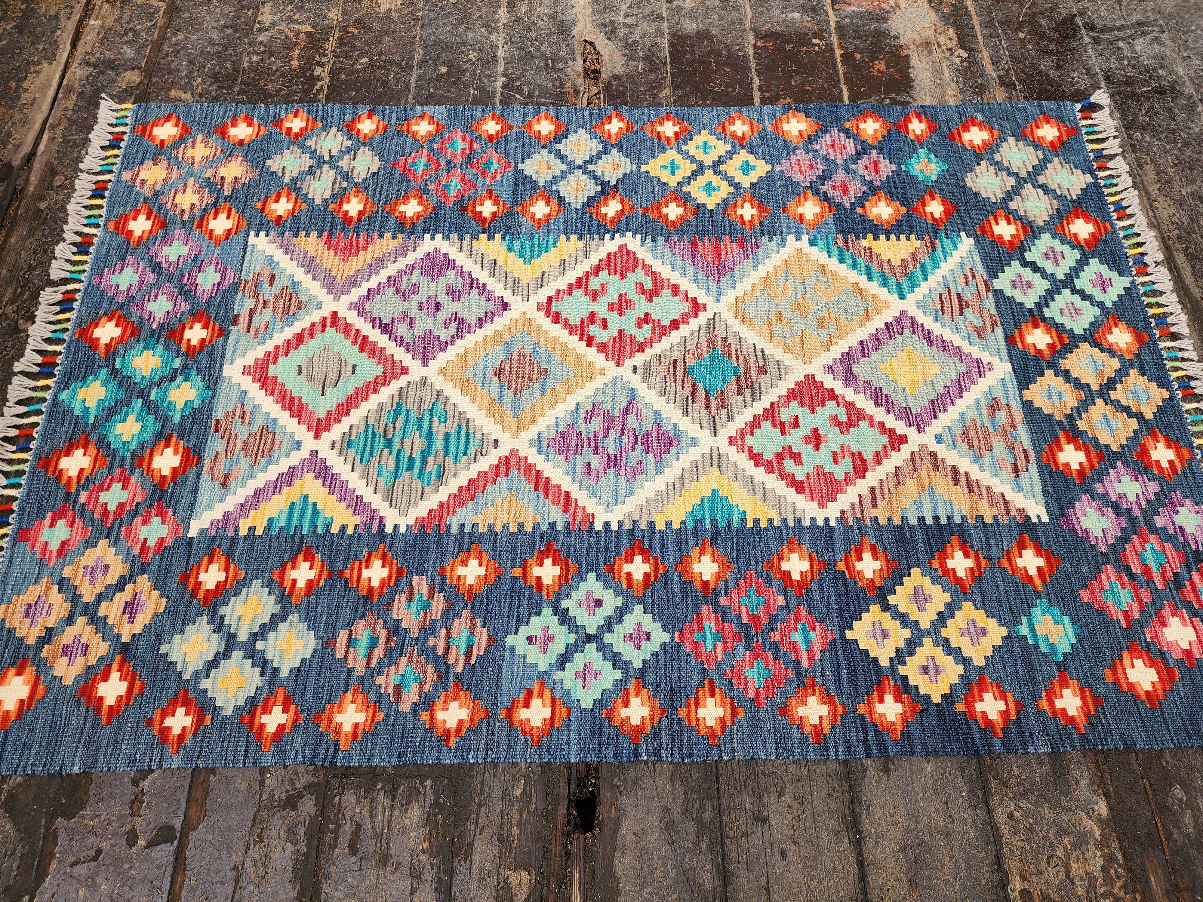 vintage Anatolian Wool Small Rug — edge weave