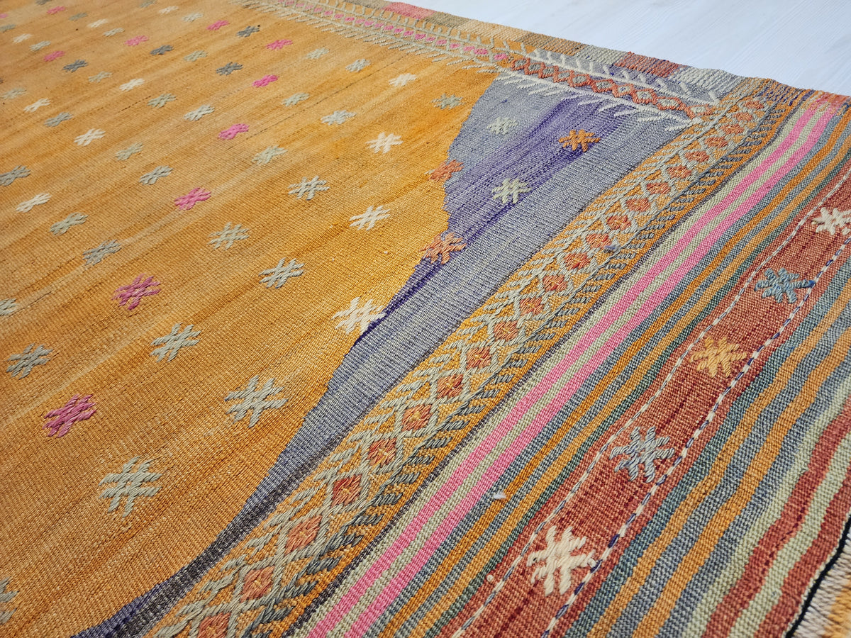 Vintage Fethiye Kilim Rug, Tahtacı Tribal Flatweave, Natural Dye Wool Area Rug