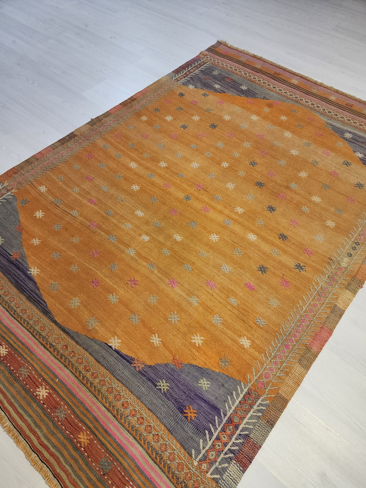 Vintage Fethiye Kilim Rug, Tahtacı Tribal Flatweave, Natural Dye Wool Area Rug