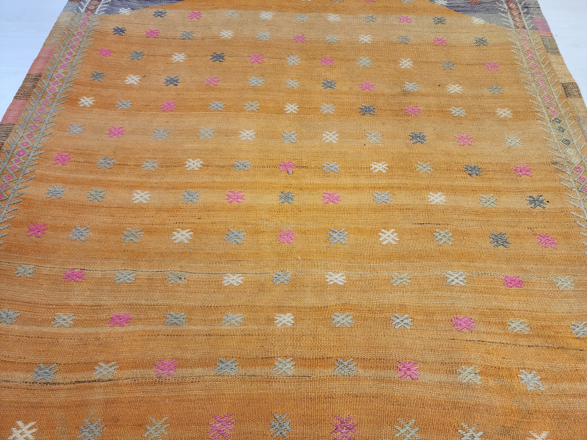 Vintage Fethiye Kilim Rug, Tahtacı Tribal Flatweave, Natural Dye Wool Area Rug