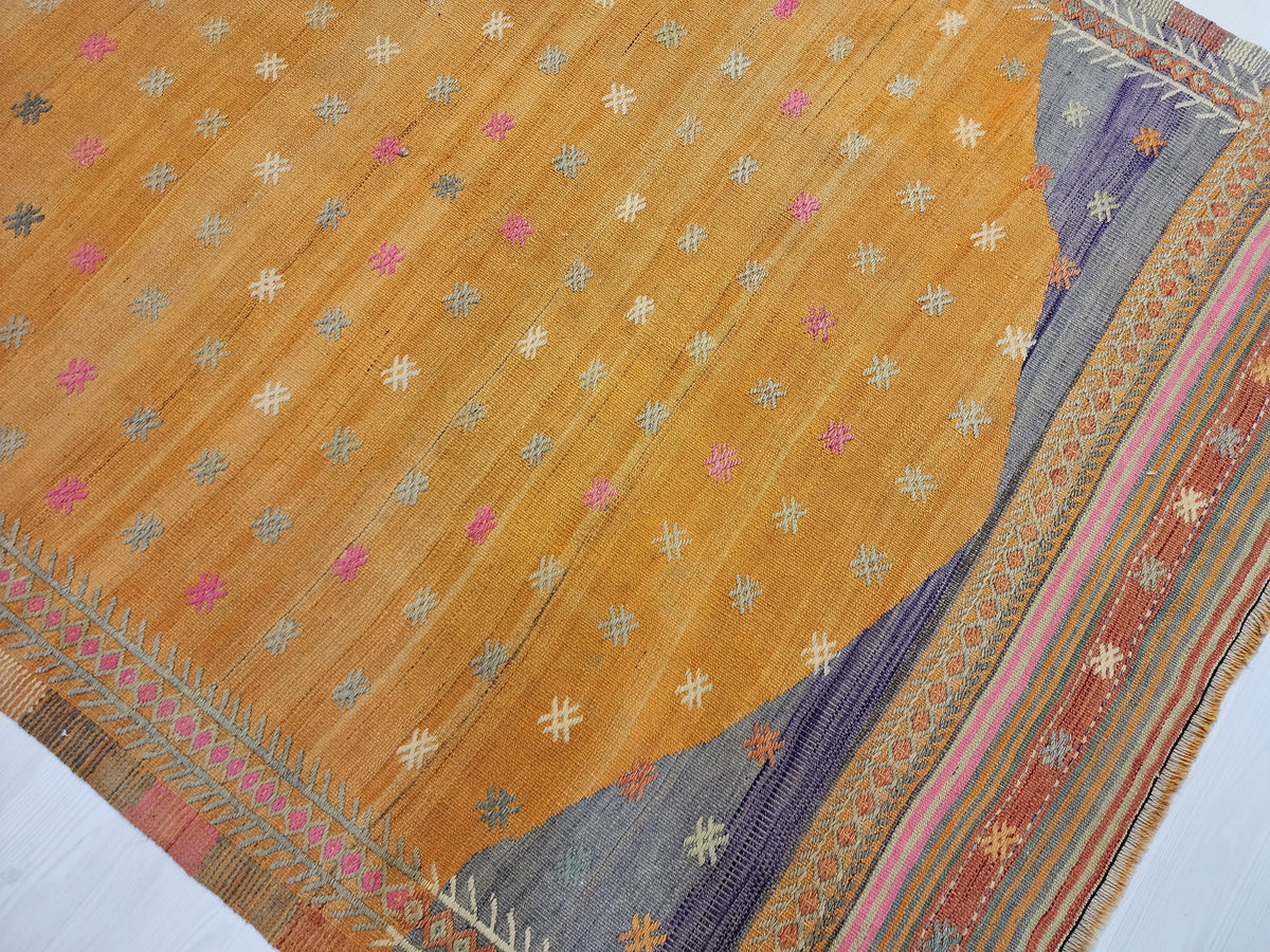 Vintage Fethiye Kilim Rug, Tahtacı Tribal Flatweave, Natural Dye Wool Area Rug