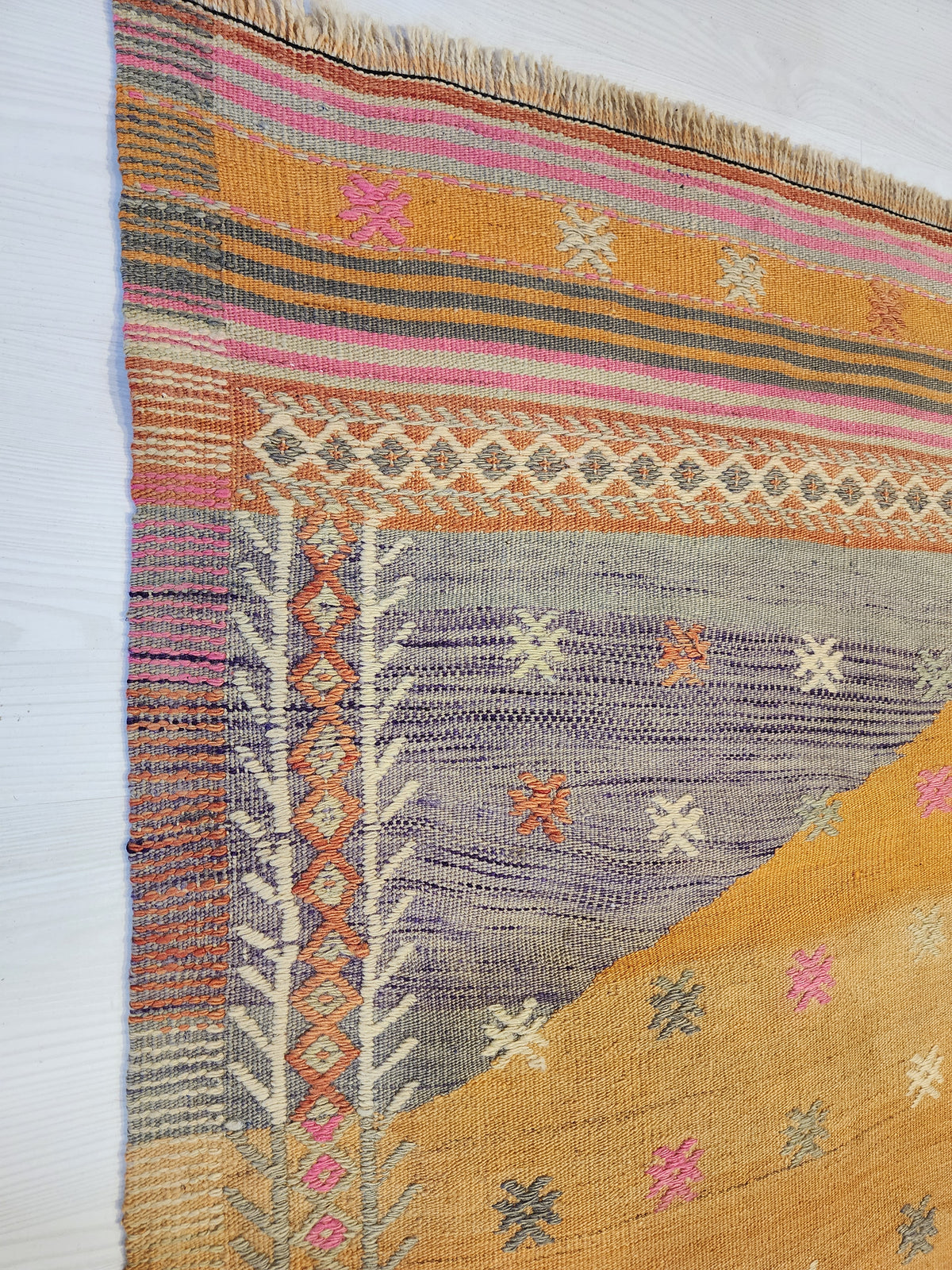 Vintage Fethiye Kilim Rug, Tahtacı Tribal Flatweave, Natural Dye Wool Area Rug