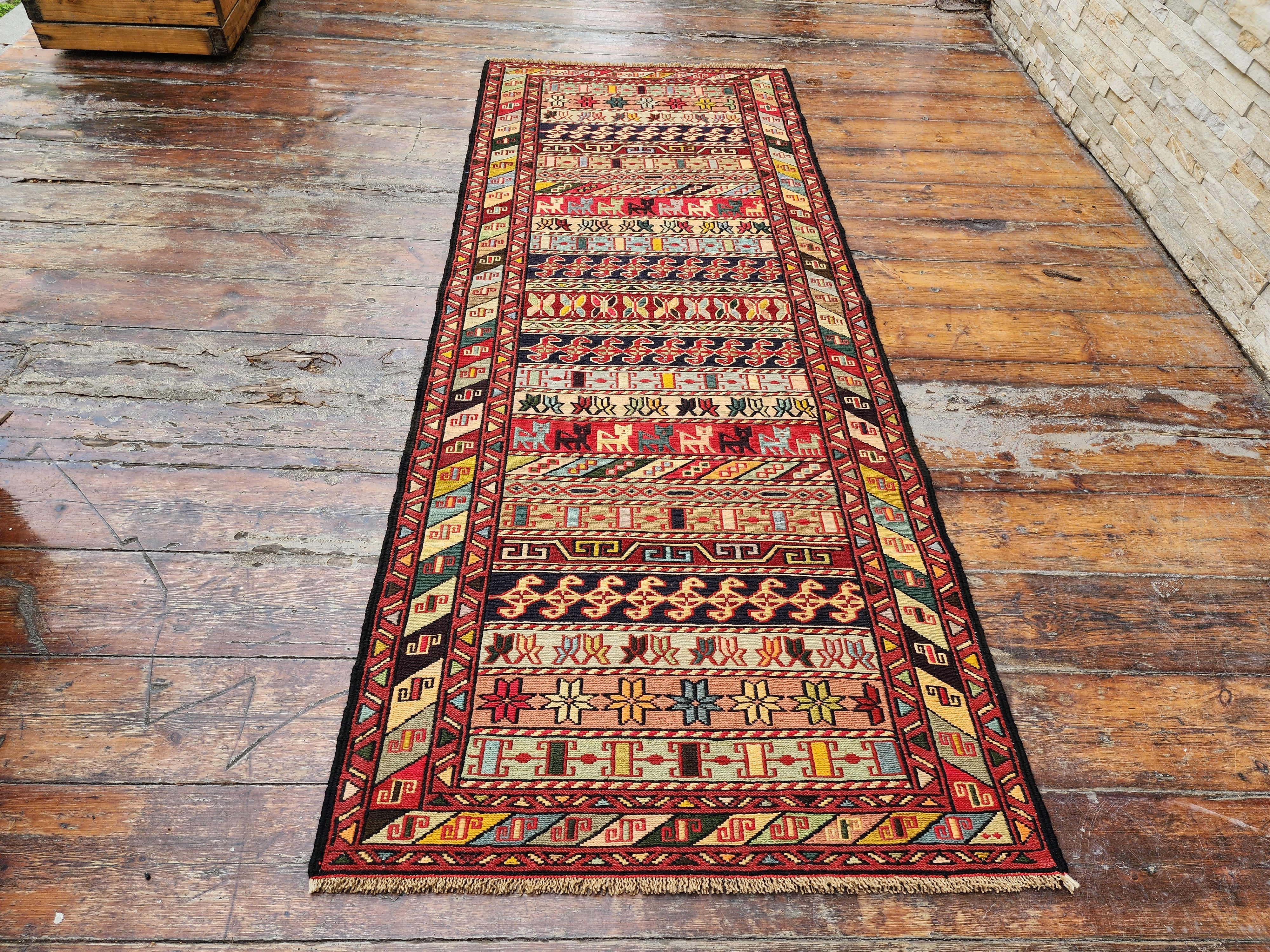 vintage Soumak Wool Runner Rug — styled view