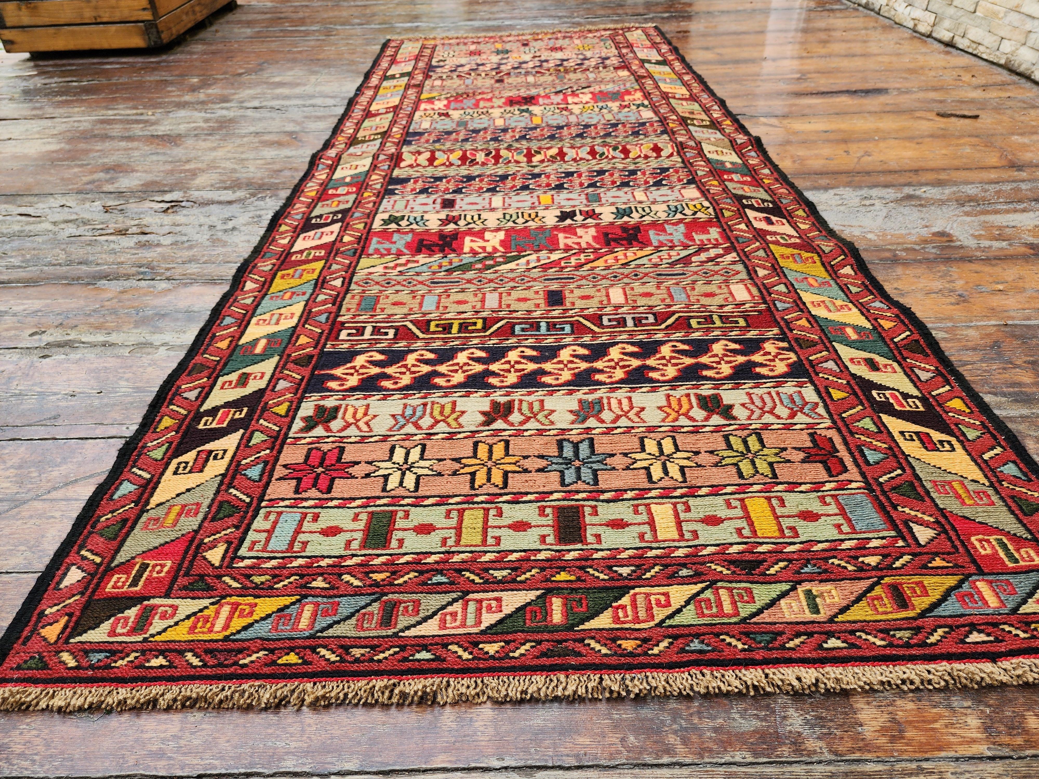 vintage Soumak Wool Runner Rug — detail texture