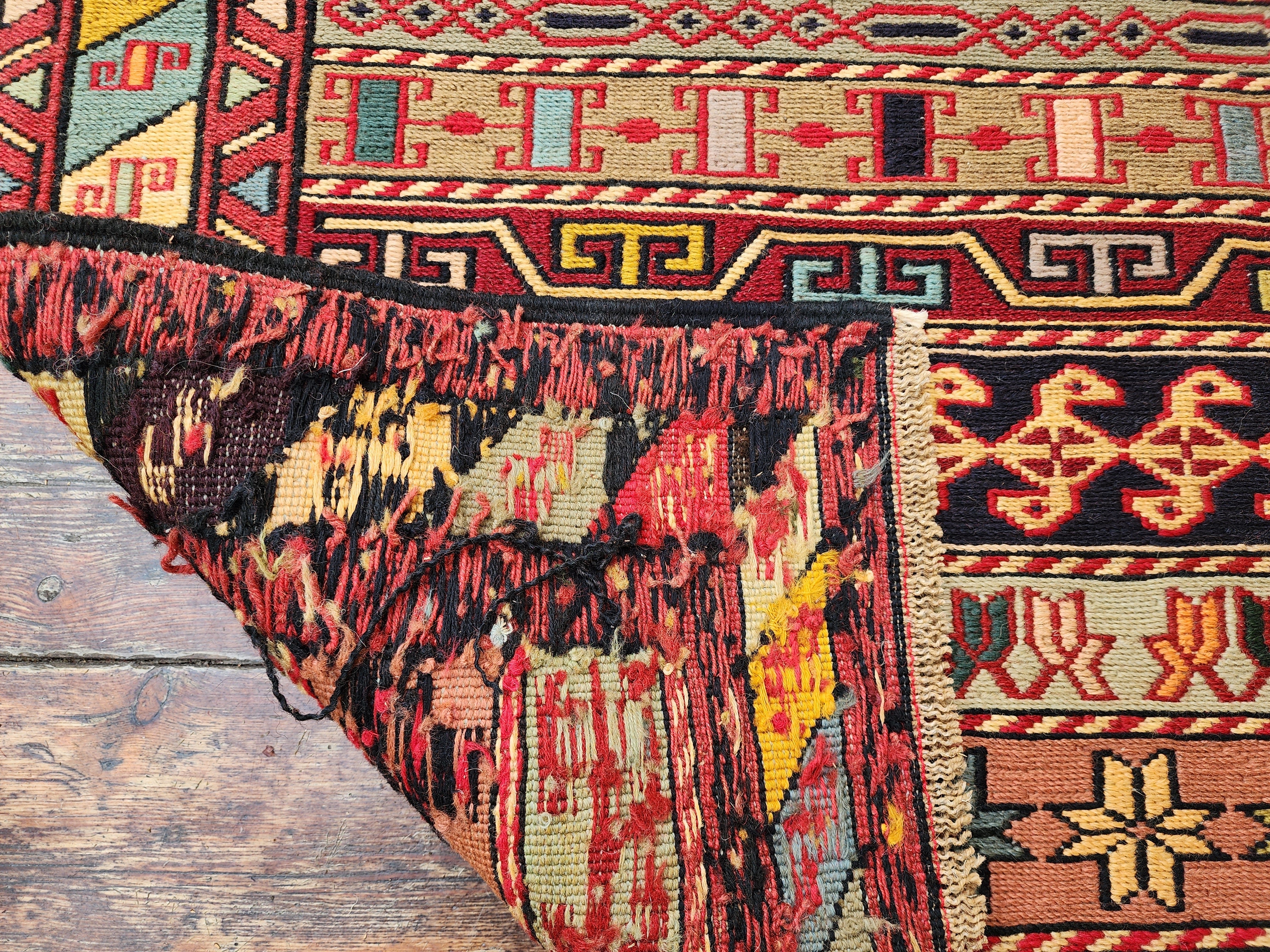 vintage Soumak Wool Runner Rug — colour close-up