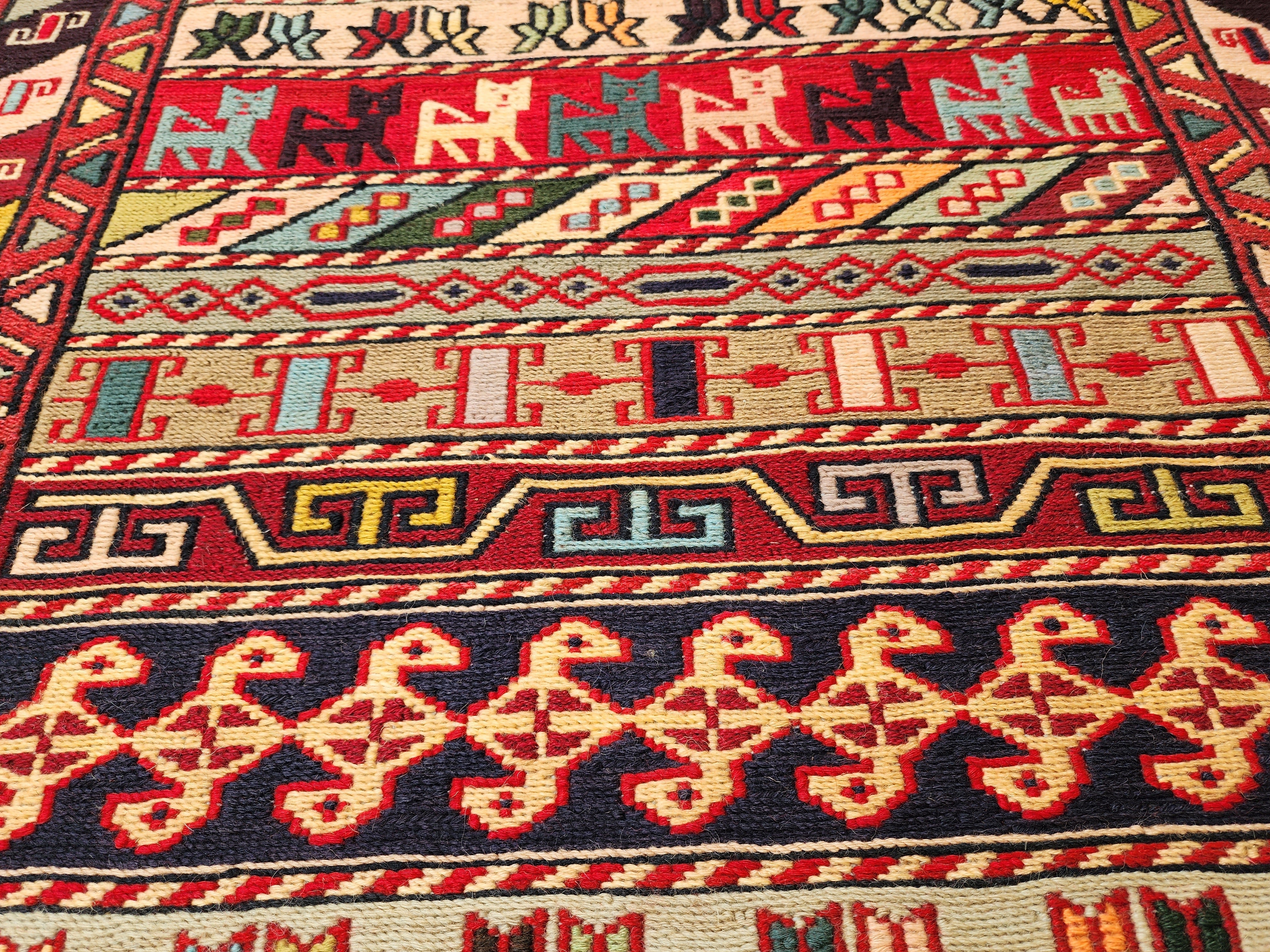 vintage Soumak Wool Runner Rug — pattern close-up