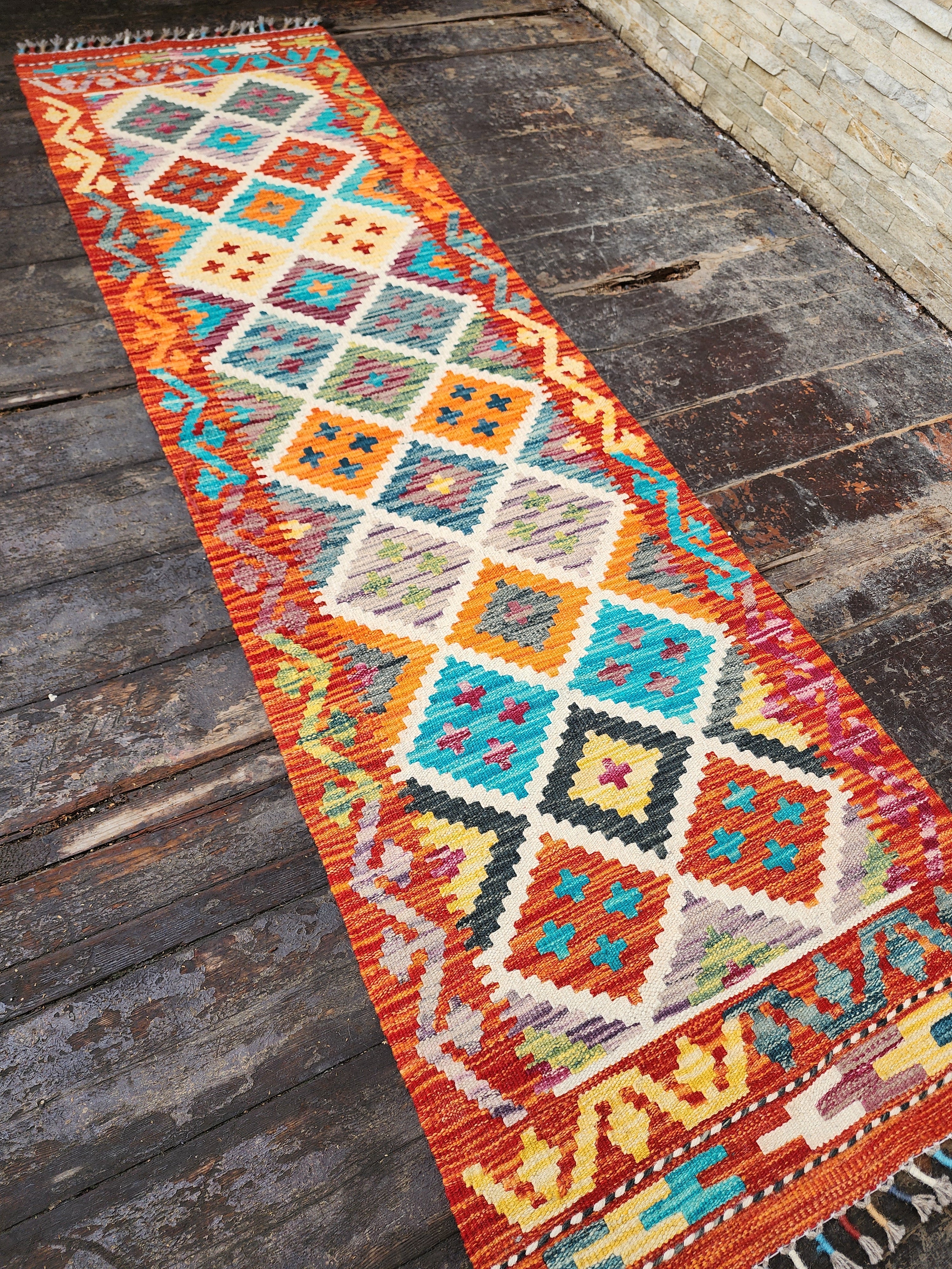 vintage Anatolian Wool Runner Rug — back view
