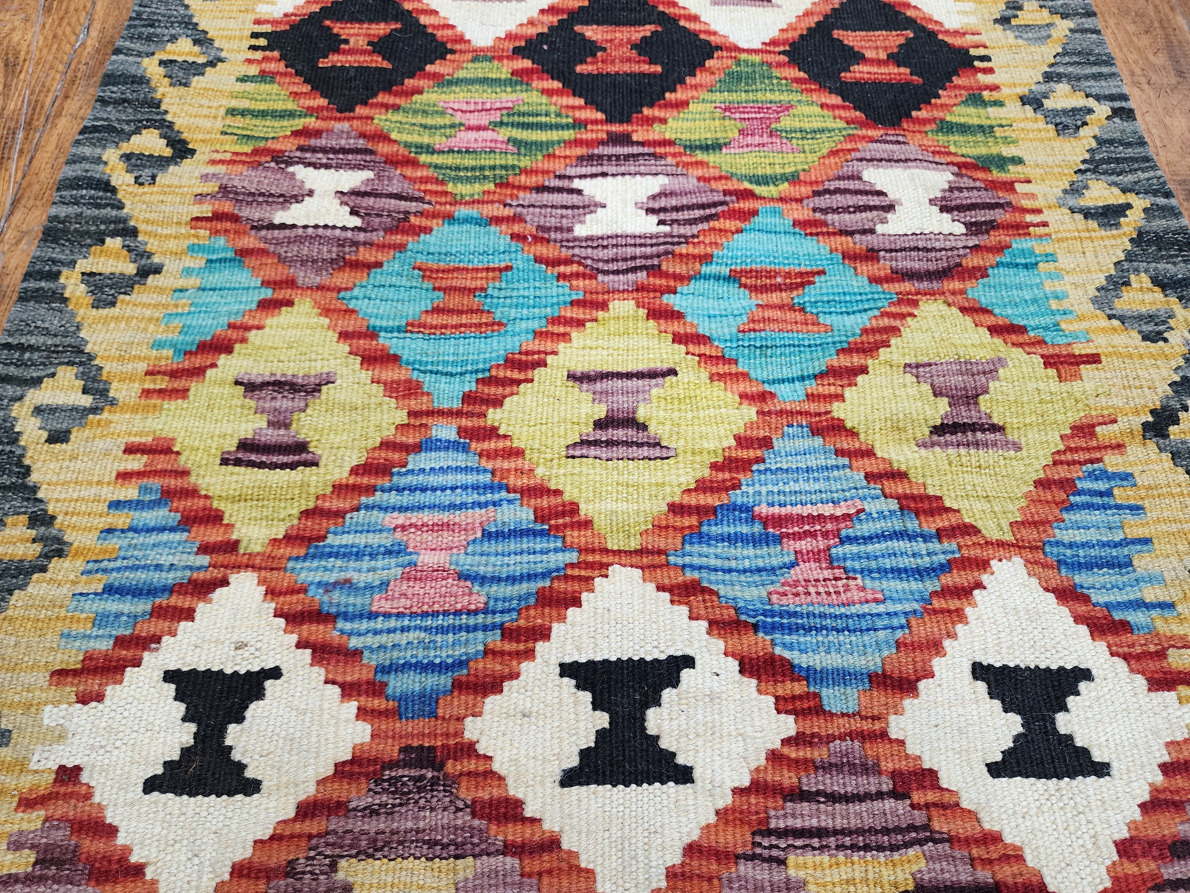 vintage Kilim Wool Runner Rug — corner detail