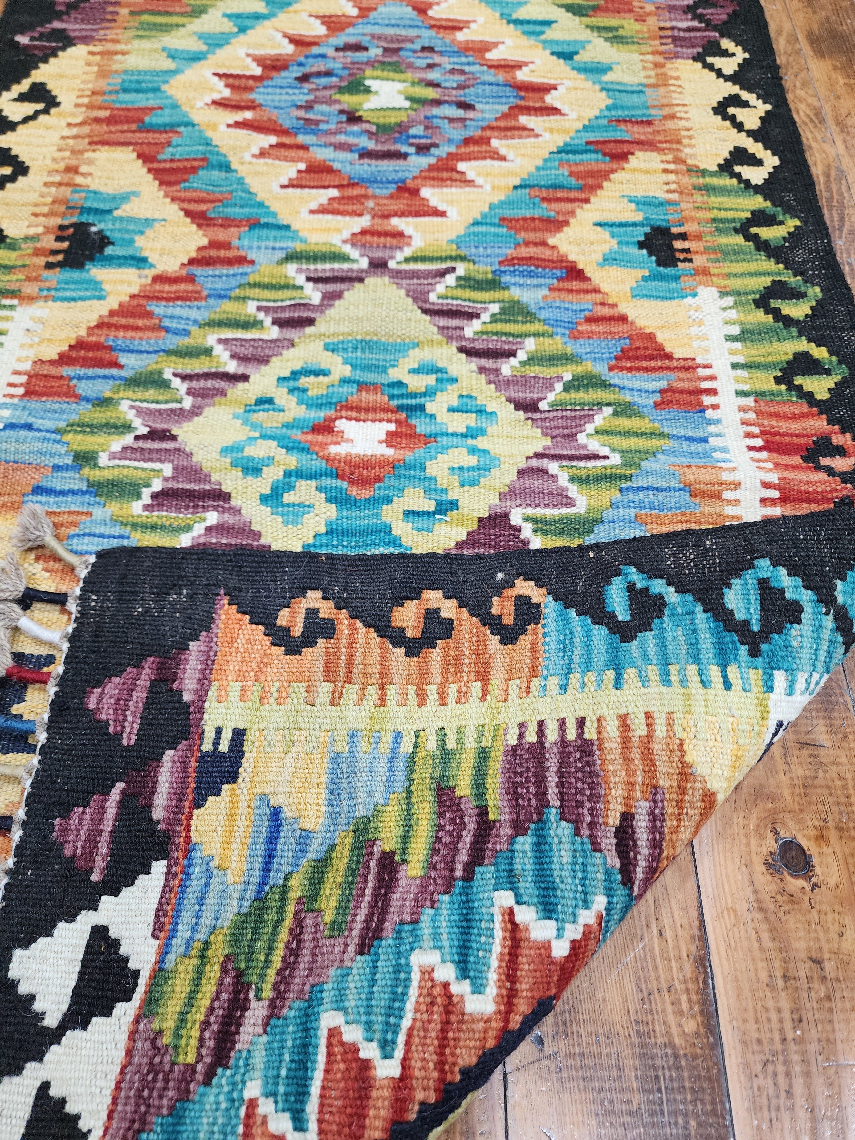 vintage Kilim Wool Runner Rug — edge weave