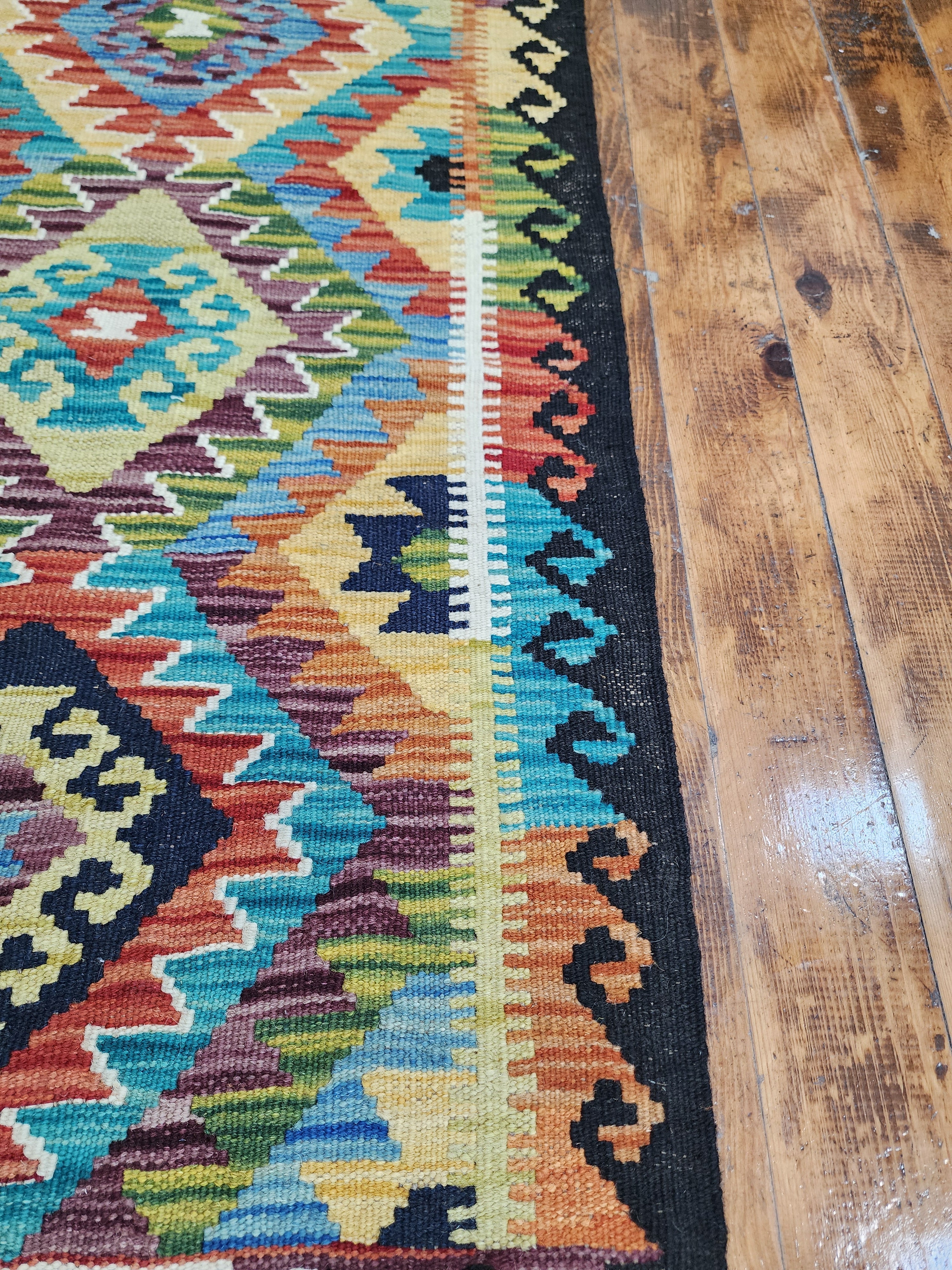 vintage Kilim Wool Runner Rug — pattern close-up