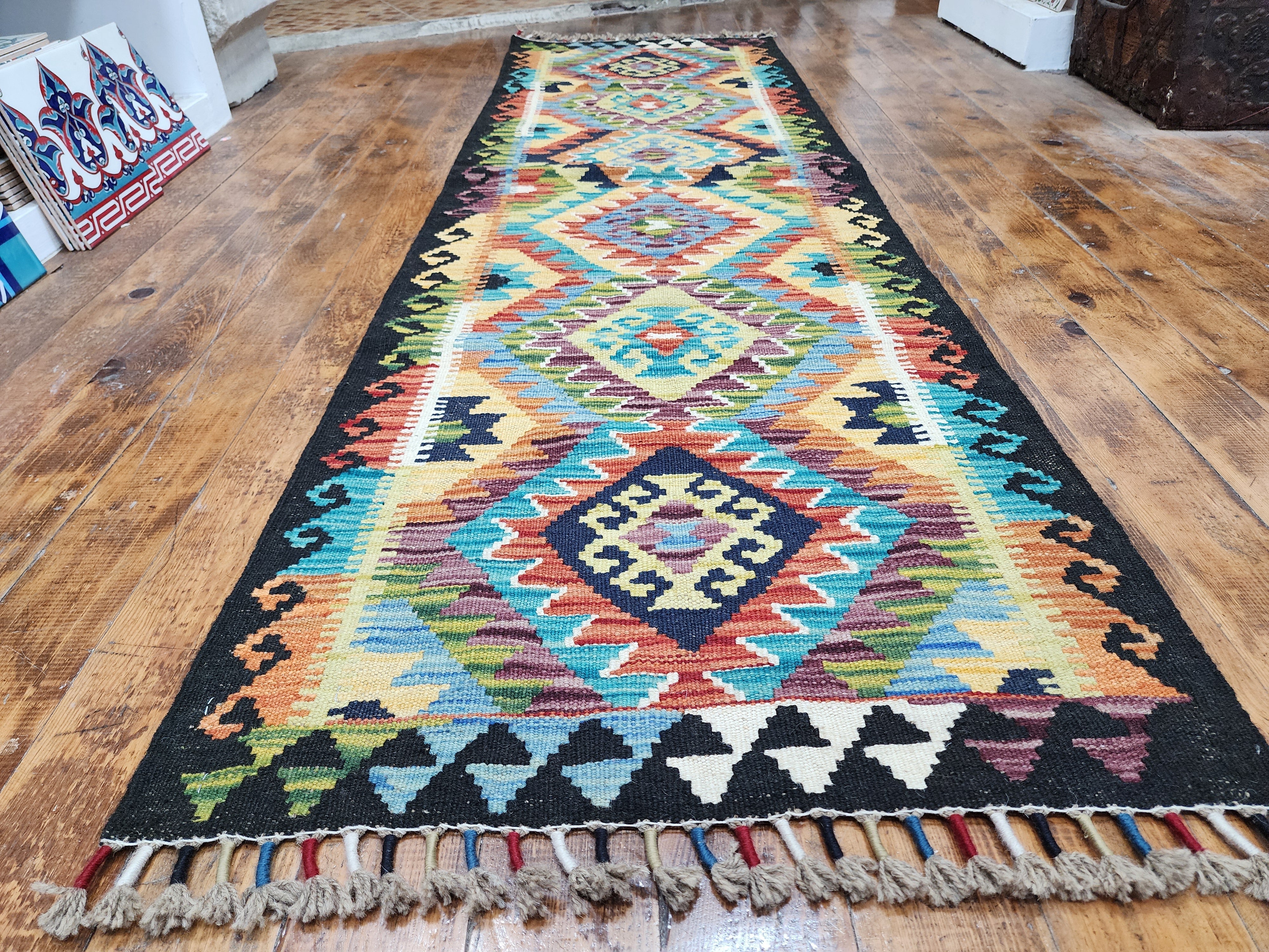 vintage Kilim Wool Runner Rug — corner detail