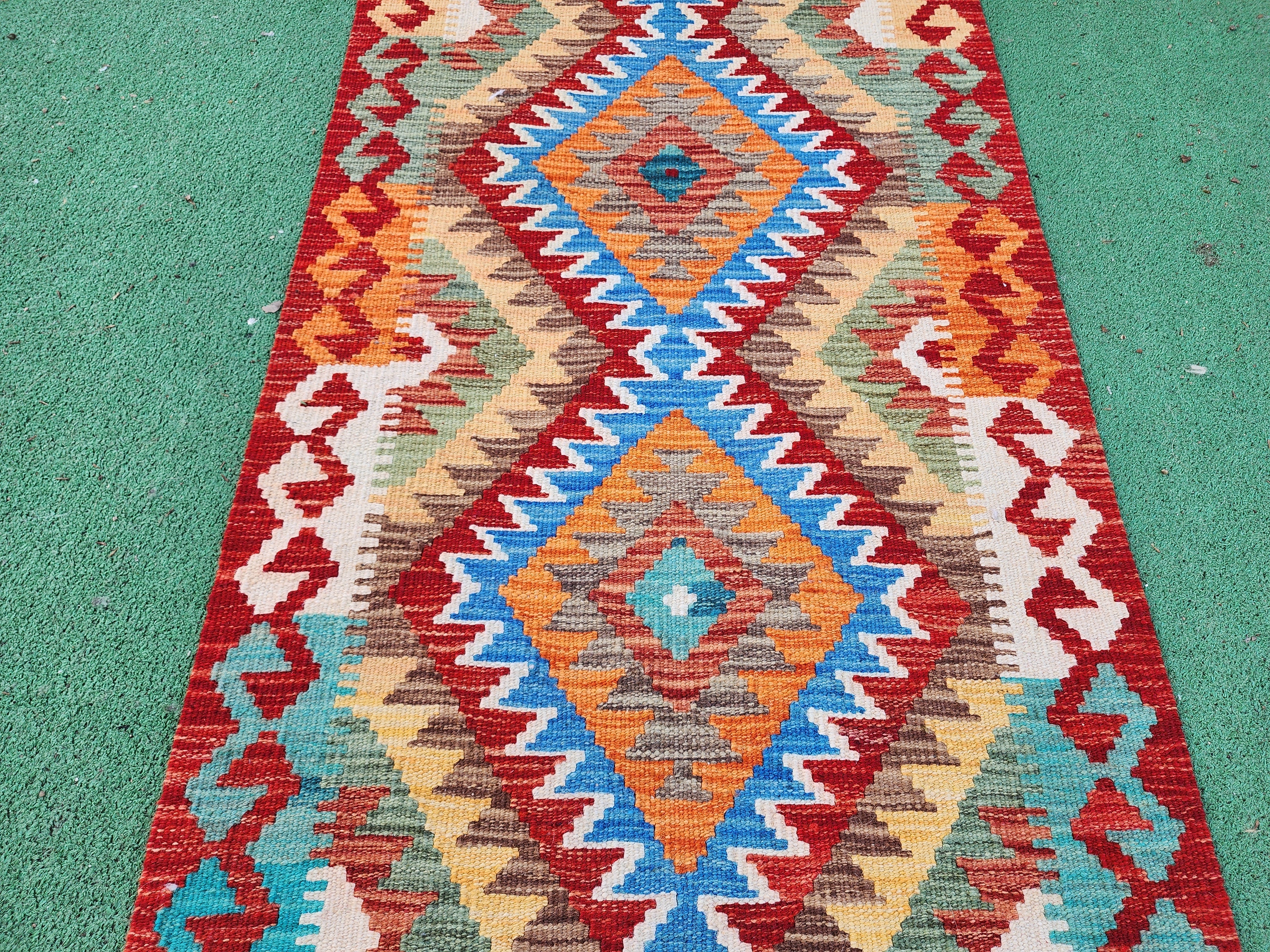 vintage Kilim Wool Runner Rug — pattern close-up