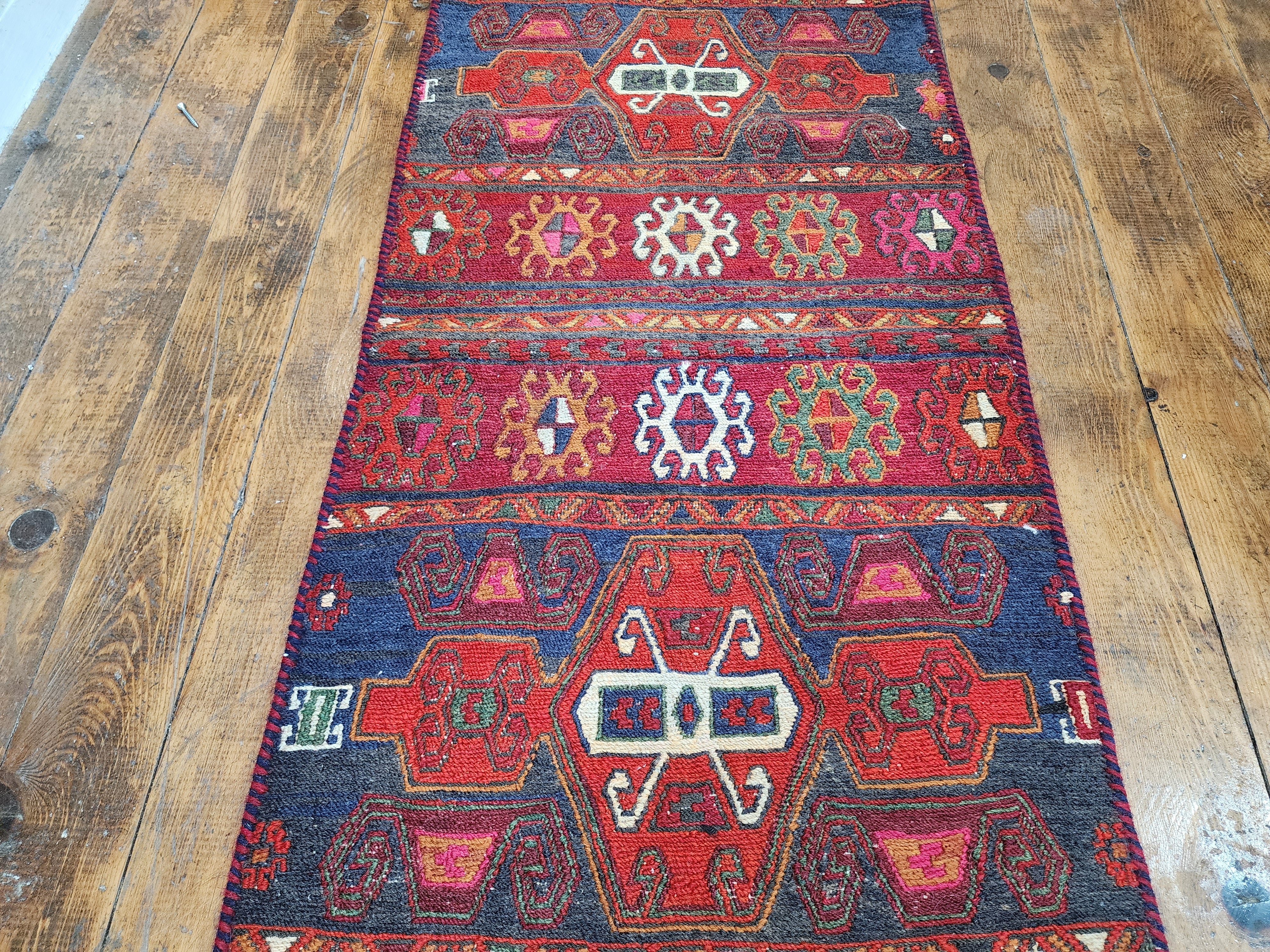 vintage Soumak Wool Runner Rug — colour close-up