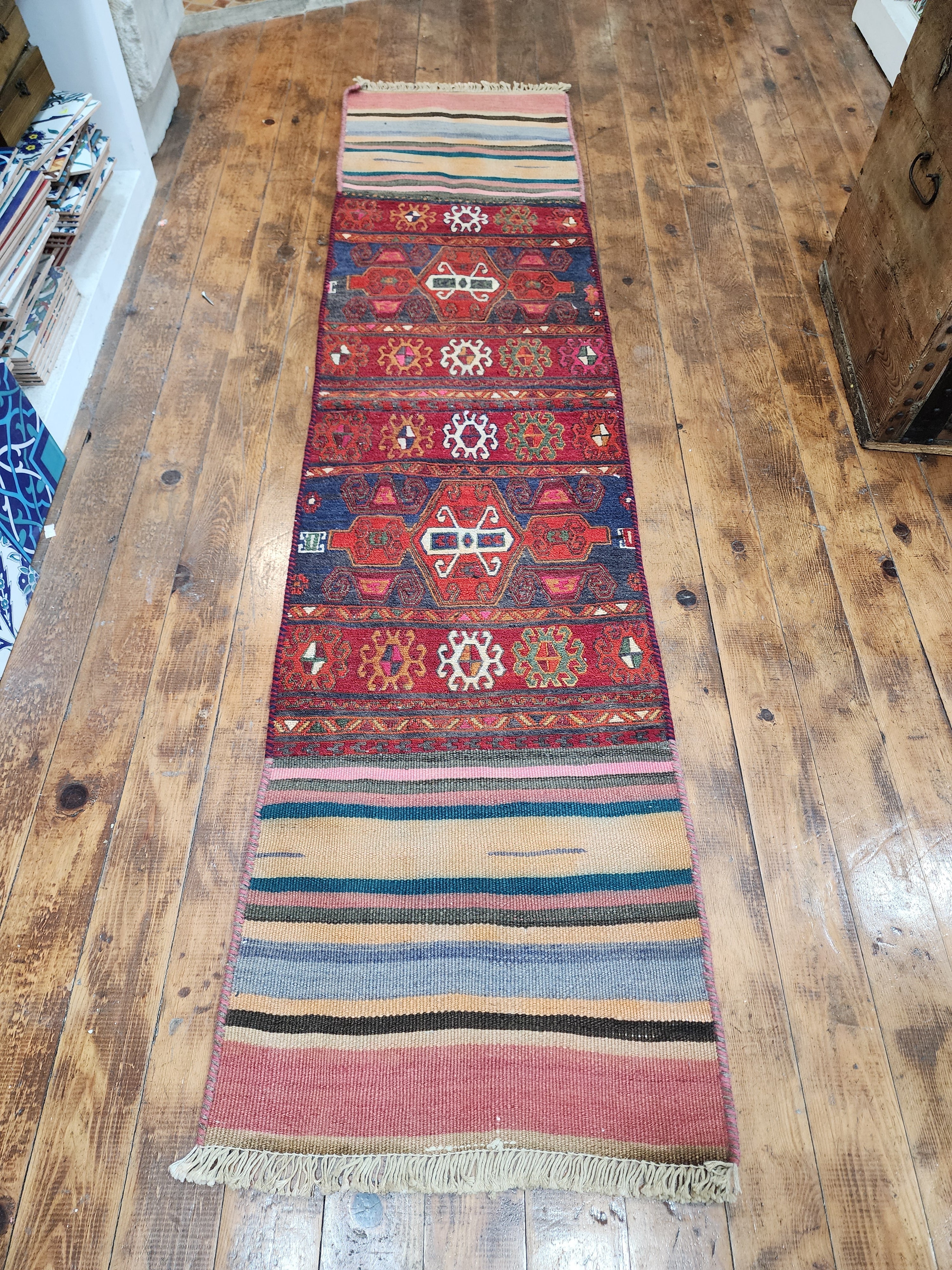 vintage Soumak Wool Runner Rug — styled view