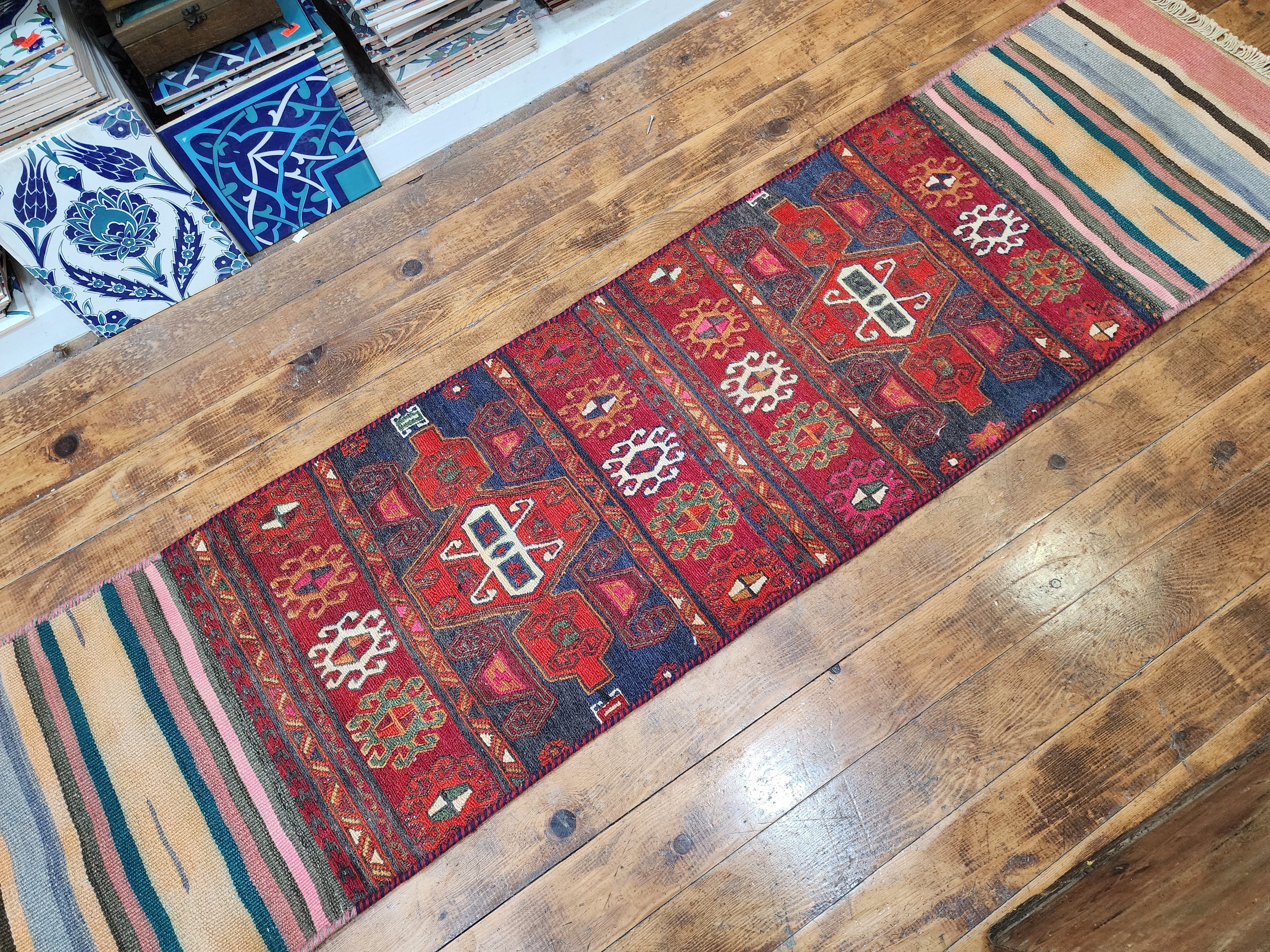 vintage Soumak Wool Runner Rug — detail texture
