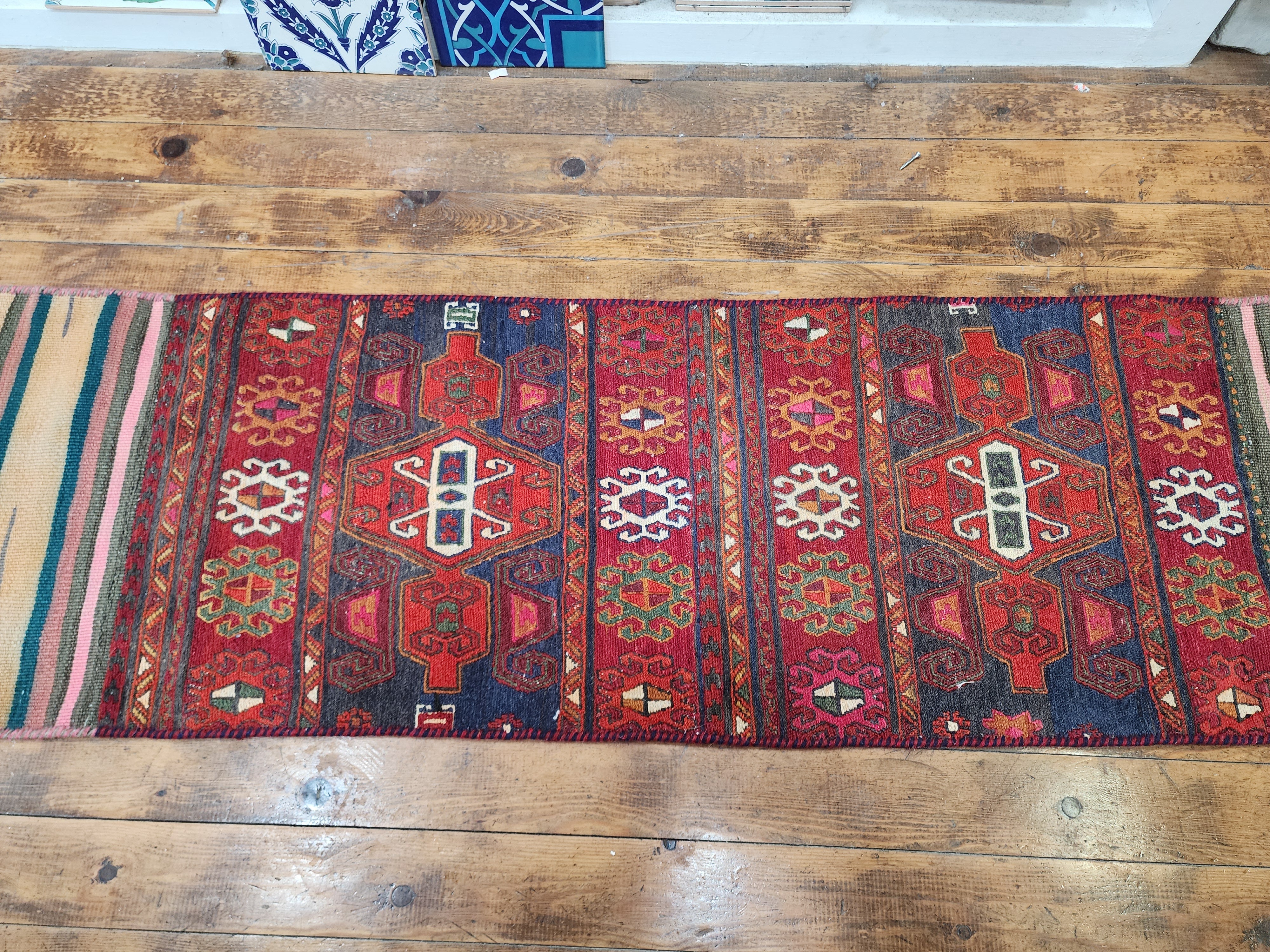 vintage Soumak Wool Runner Rug — pattern close-up