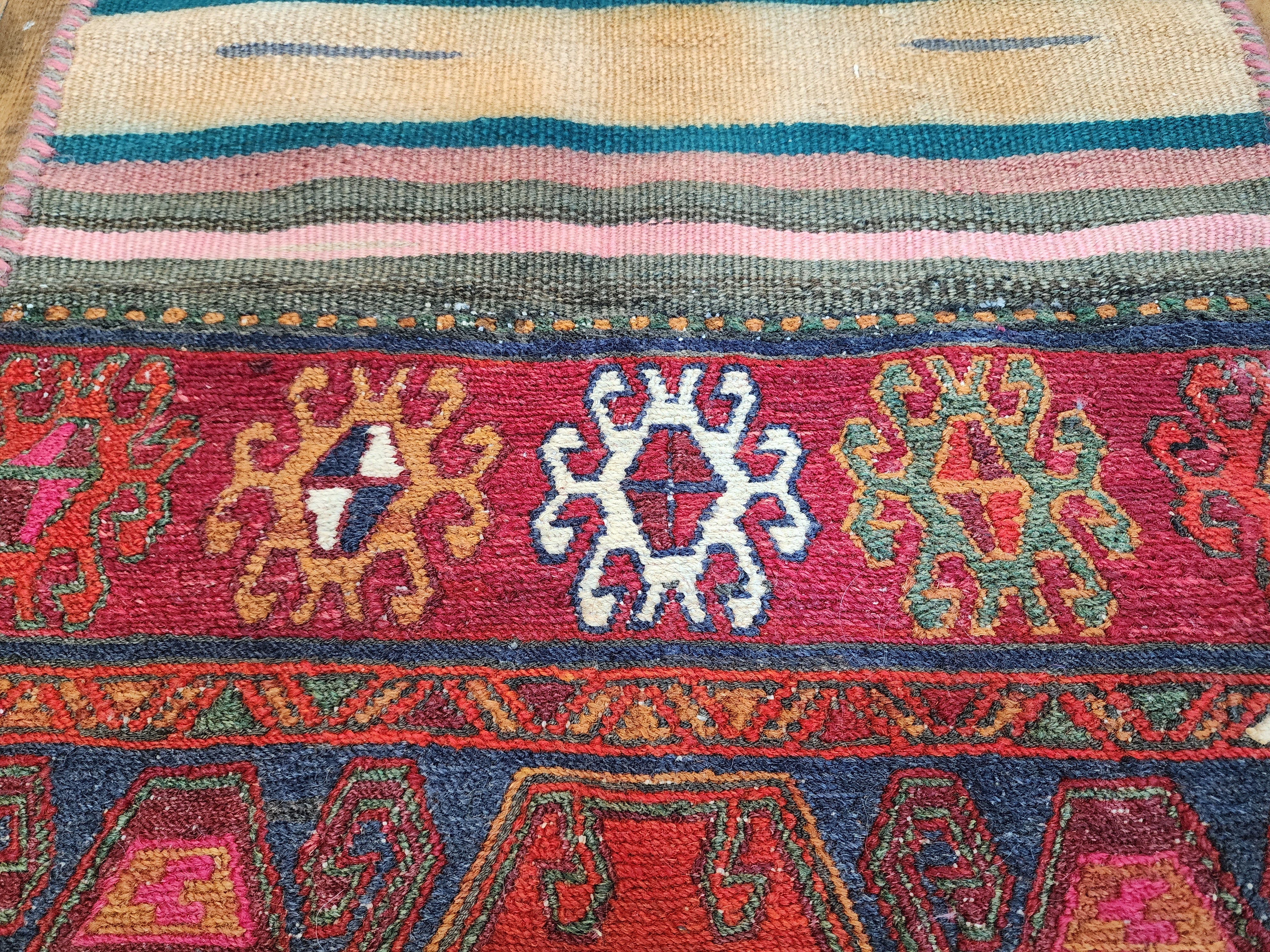 Vintage Soumak Kilim Runner Rug: Turkish Wool Flatweave, 6x2