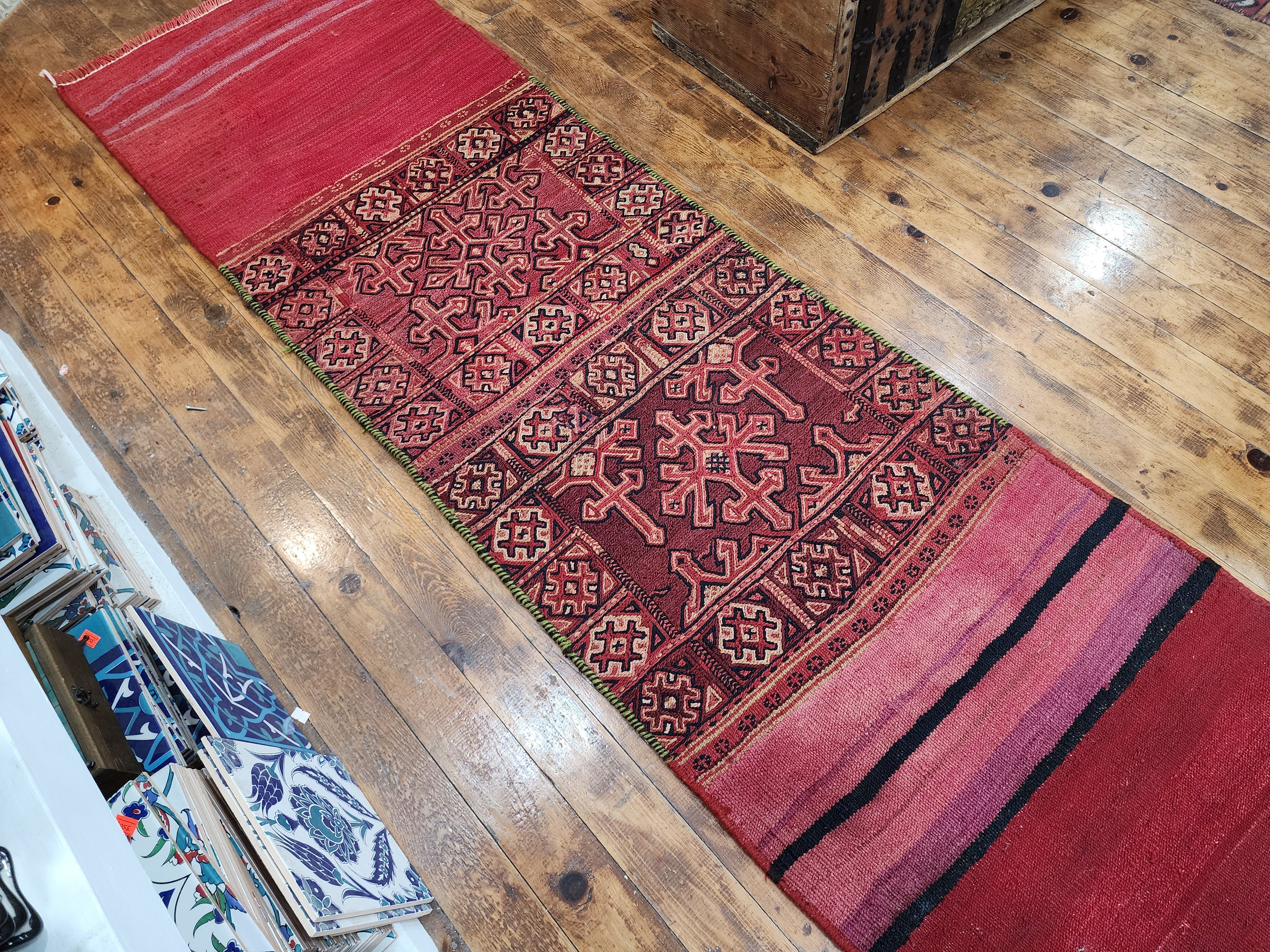 vintage Soumak Wool Runner Rug — pattern close-up