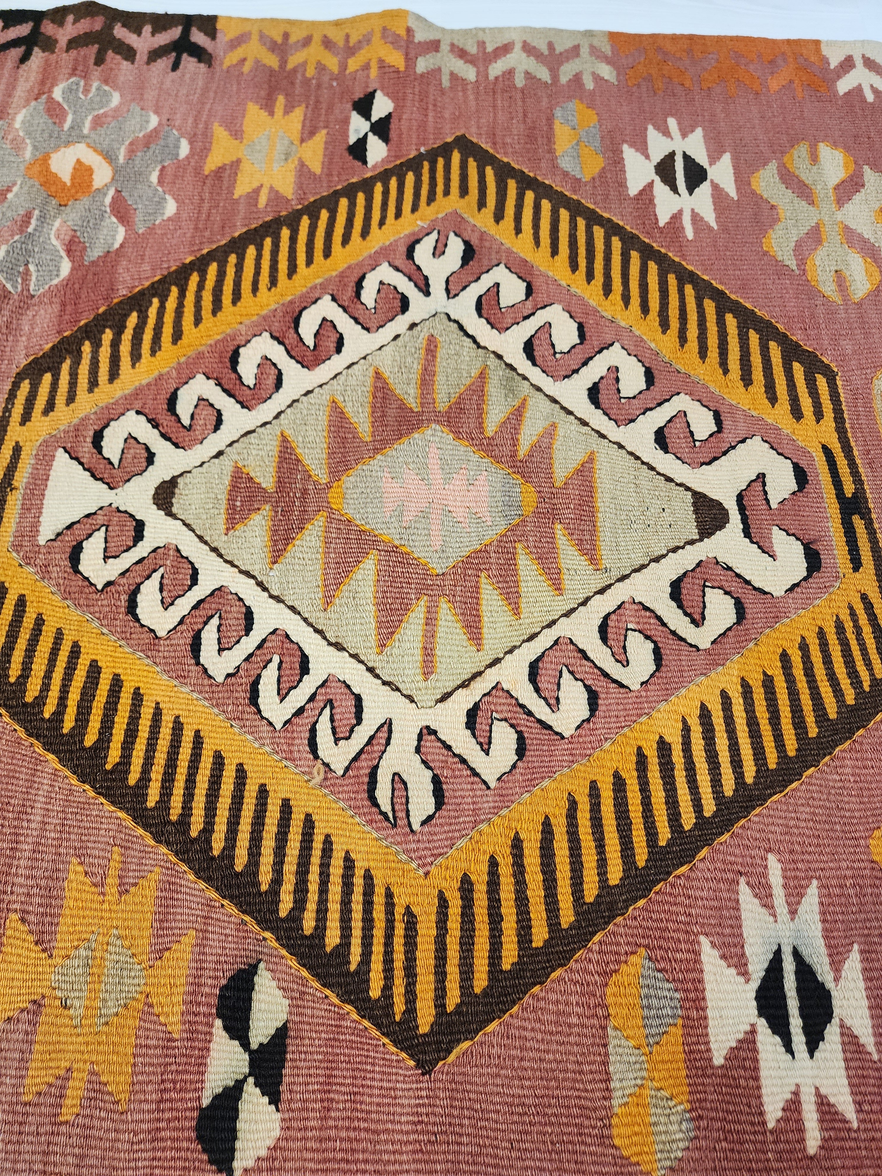 Handwoven Turkish Kilim Runner: Boho Tribal Rug, 8'5" x 2'10"