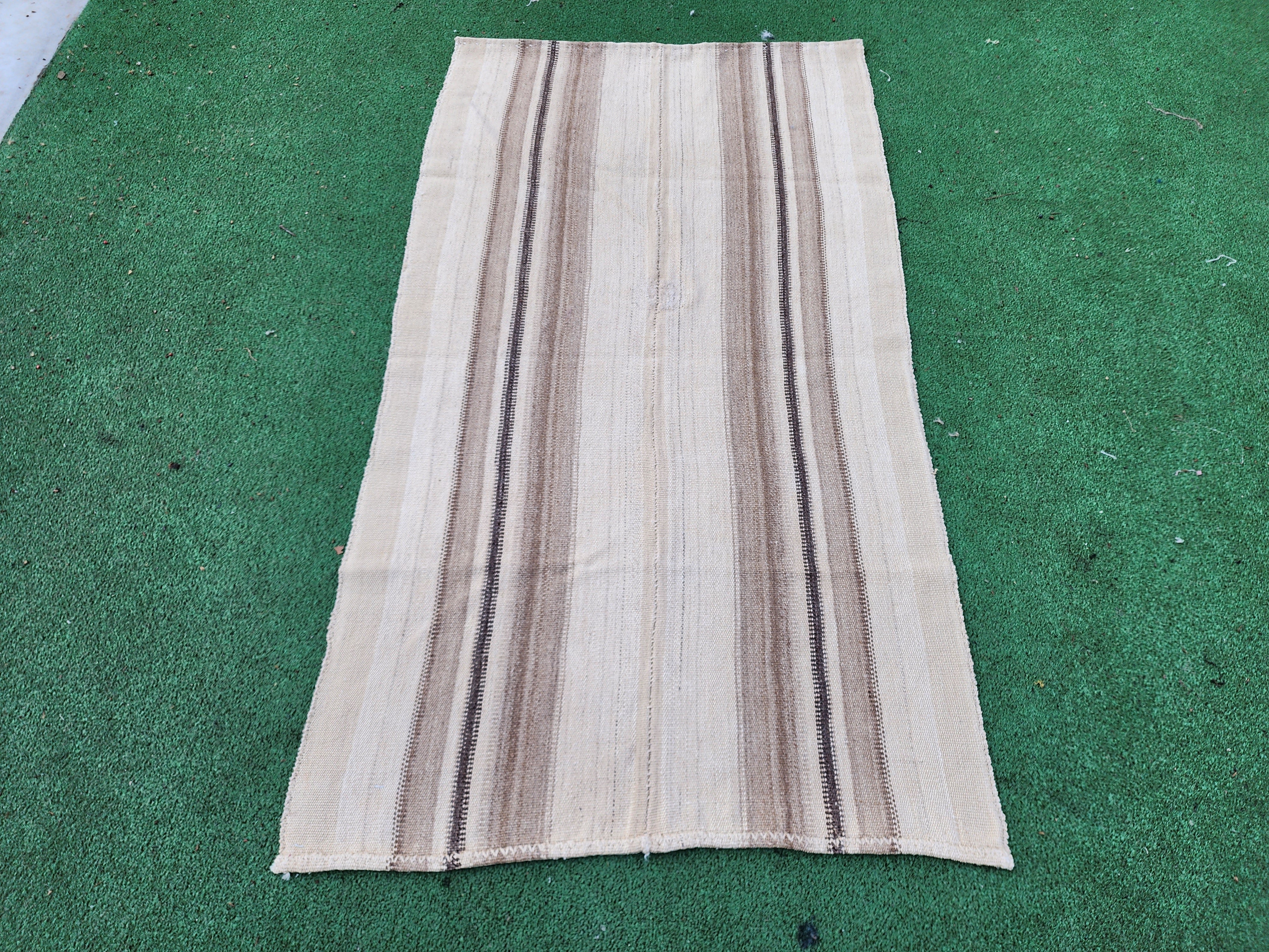 Vintage Turkish Kilim, 6 ft 2 in x 3 ft 8 in, Grey and Black Abstract Design Persian Rug Handmade from atural Wool