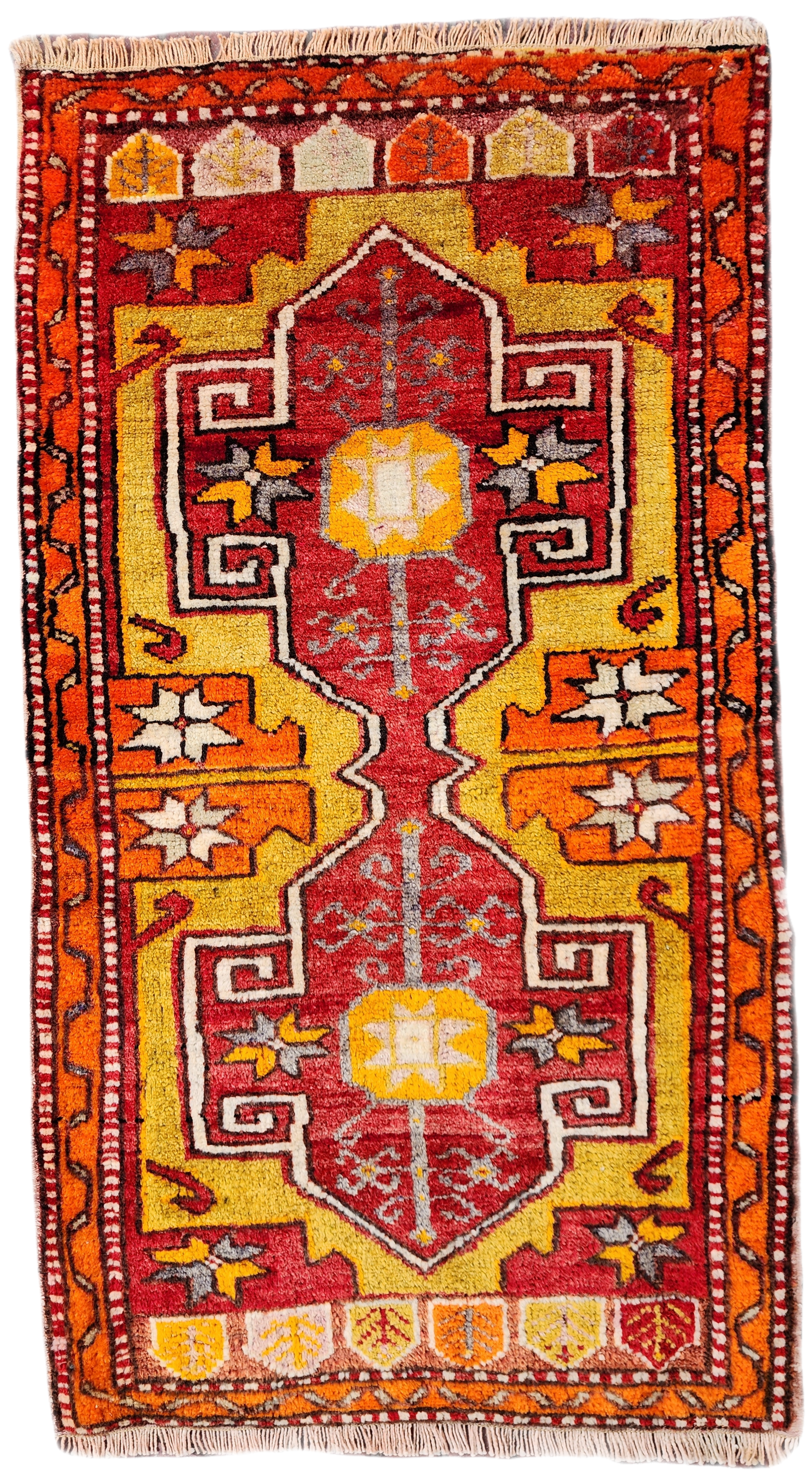 Alfombra turca vintage Konya, decoración rústica bohemia nómada tribal, 3'1" x 1'8"