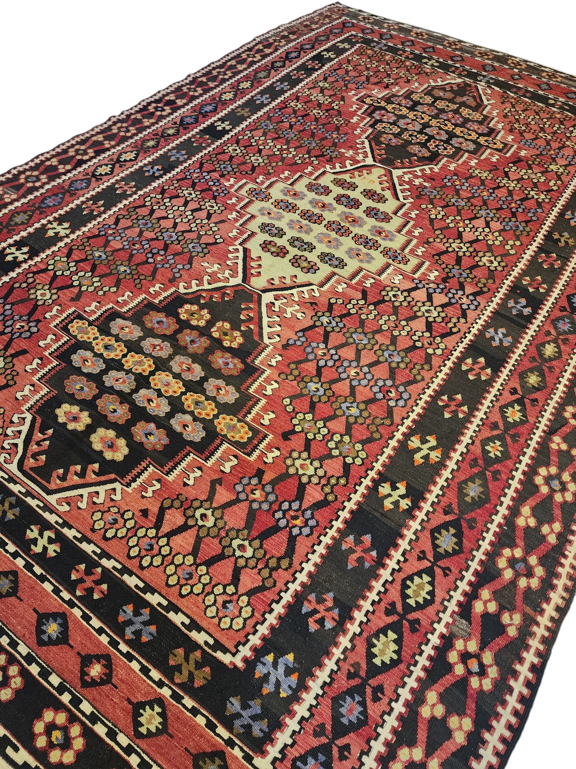 Vintage Anatolian Corum Kilim Rug, 70 Year Old Handwoven Wool Flatweave