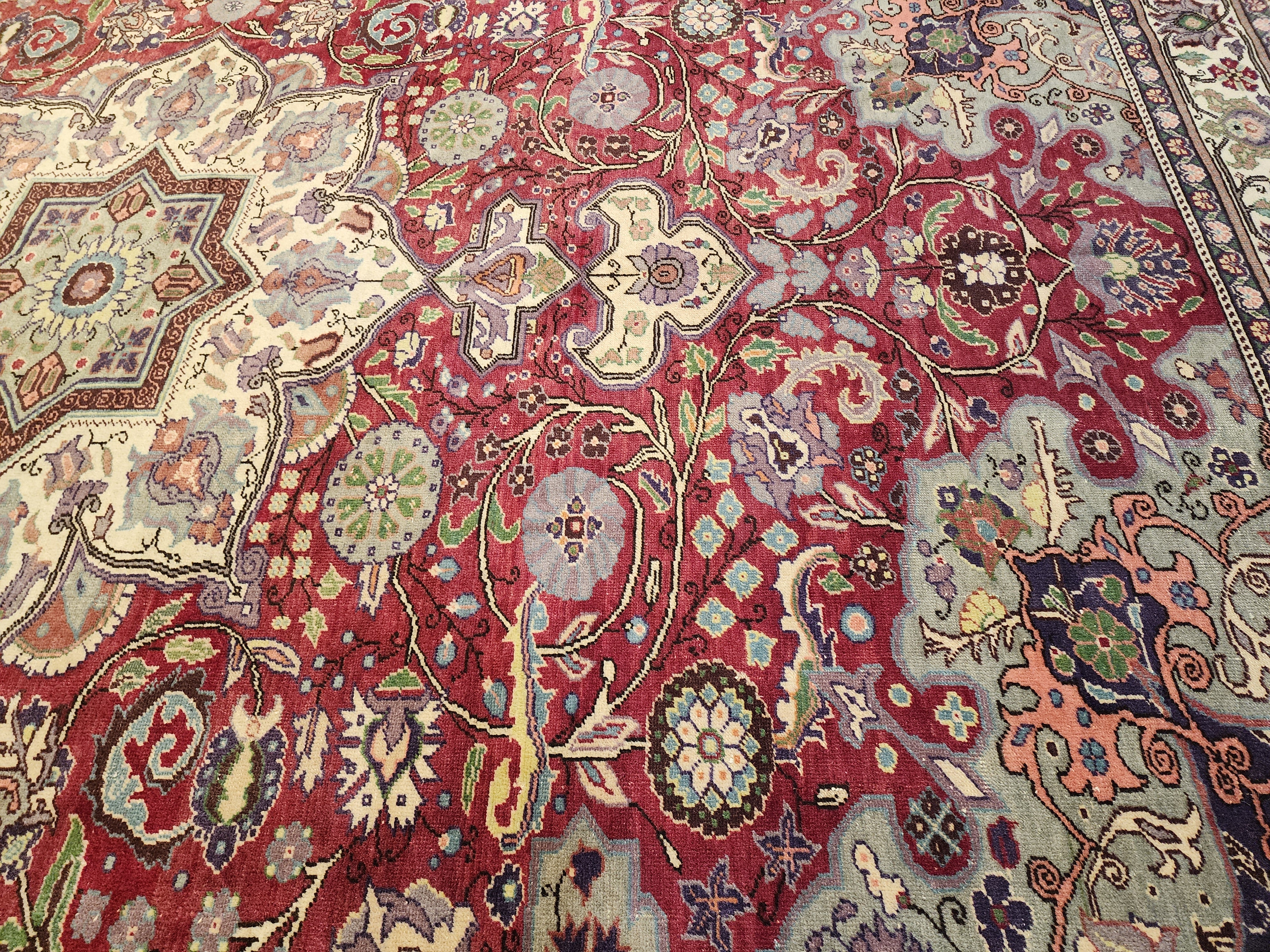 Vintage Turkish Handwoven Wool Rug, Red Cream Medallion Floral Carpet (6'6"x9'8")