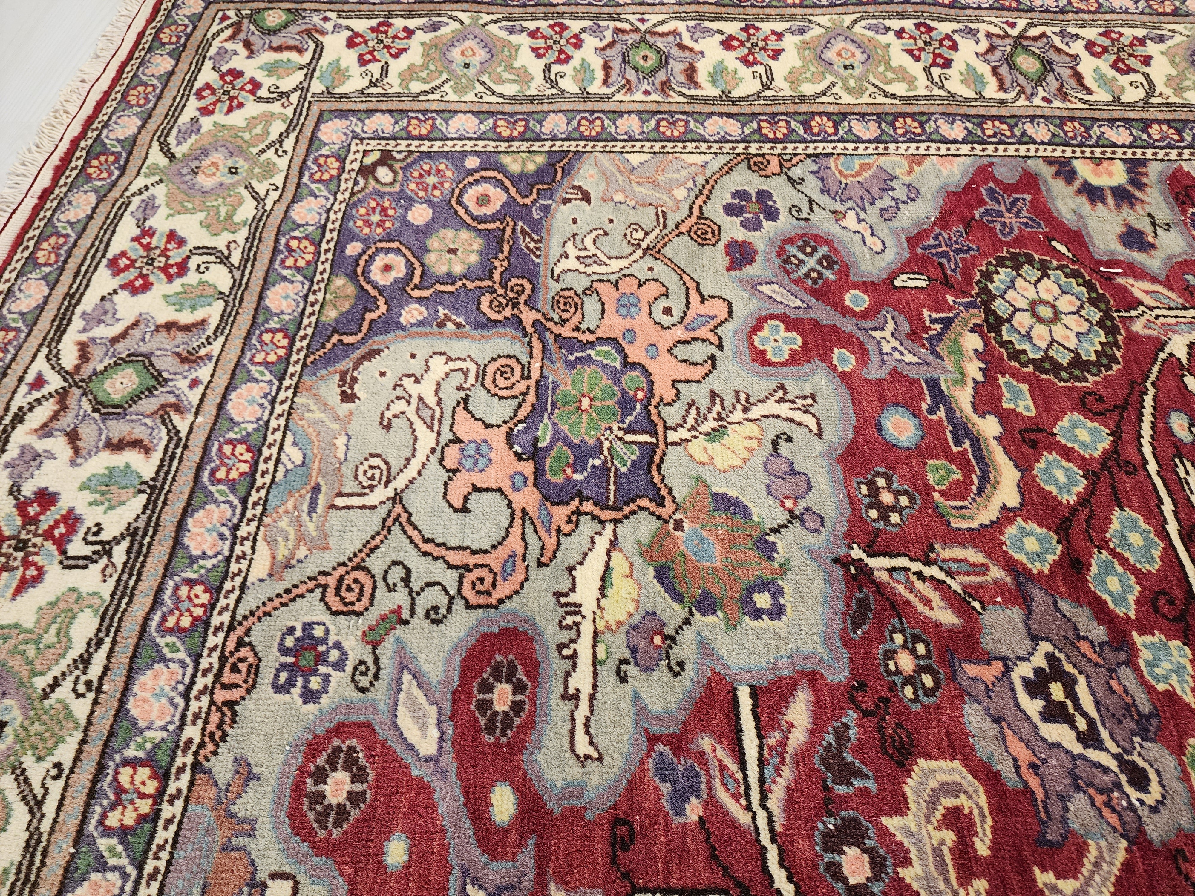 Vintage Turkish Handwoven Wool Rug, Red Cream Medallion Floral Carpet (6'6"x9'8")