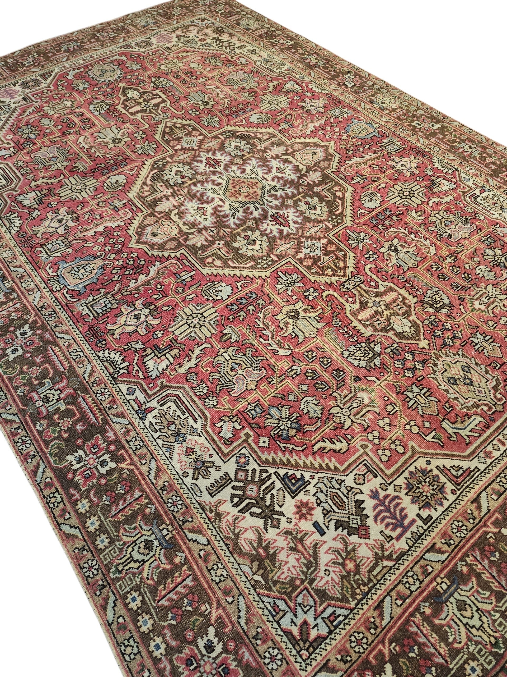 Vintage Turkish Wool Medallion Rug, Pink Brown Handwoven Carpet, Oversized Anatolian Living Room