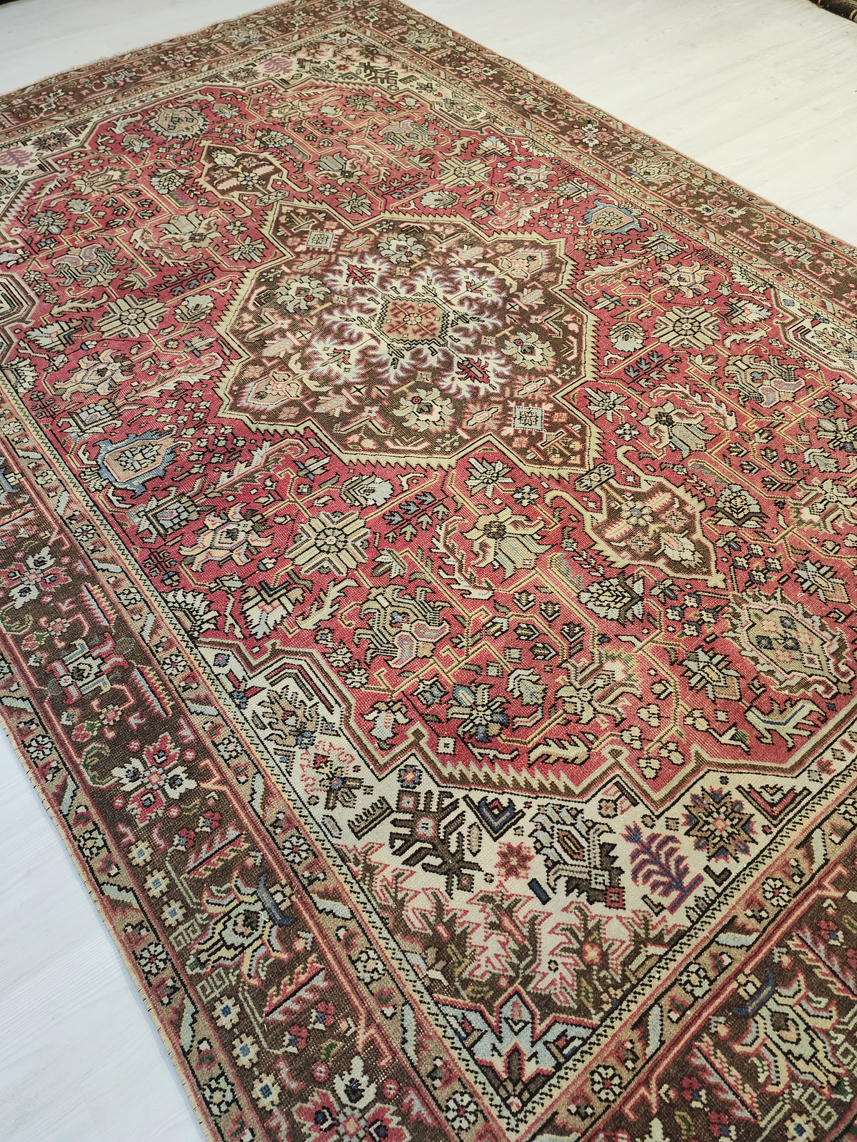 Vintage Turkish Wool Medallion Rug, Pink Brown Handwoven Carpet, Oversized Anatolian Living Room
