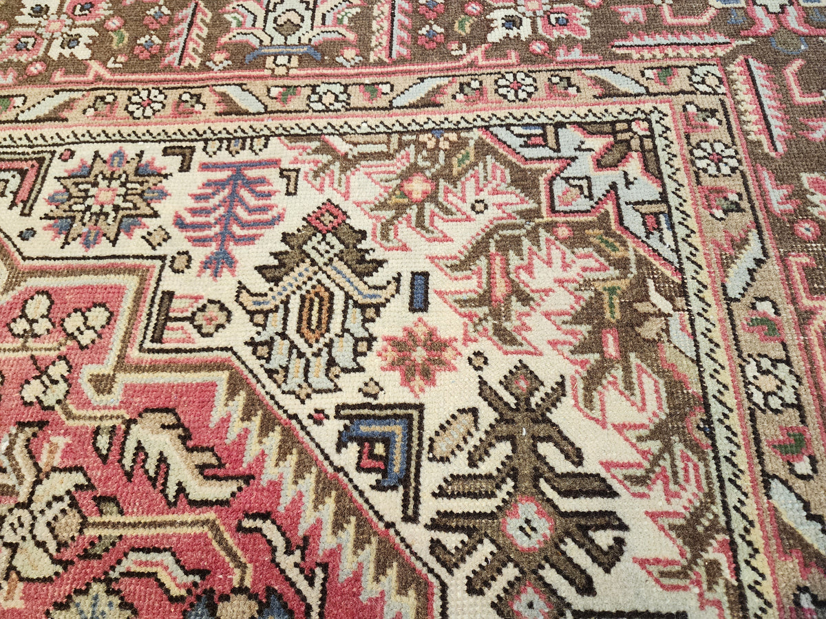 Vintage Turkish Wool Medallion Rug, Pink Brown Handwoven Carpet, Oversized Anatolian Living Room