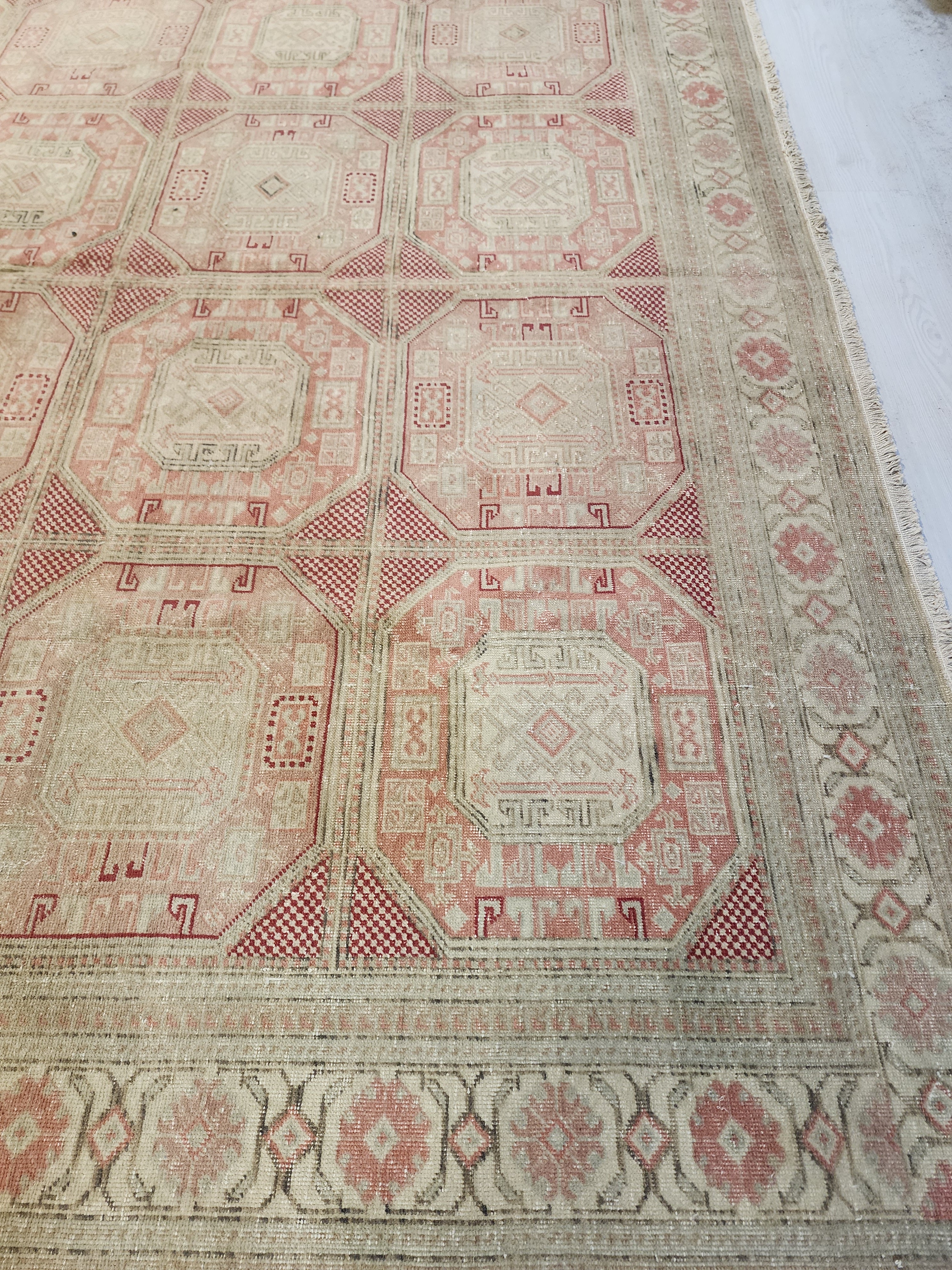 Muted Pastel Oushak Rug, Organic Wool Carpet, Ottoman Geometric Design, Farmhouse Area Rug