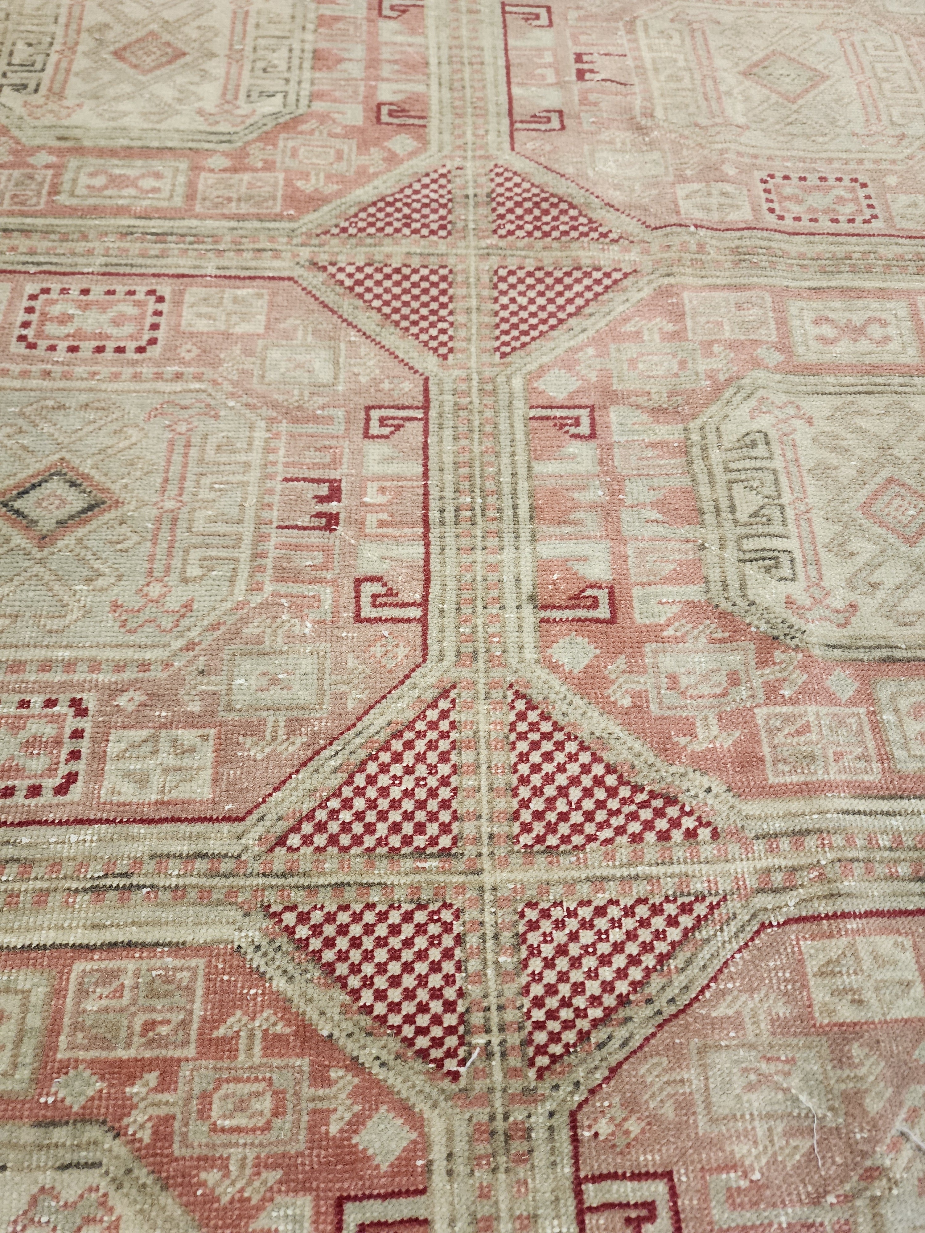 Muted Pastel Oushak Rug, Organic Wool Carpet, Ottoman Geometric Design, Farmhouse Area Rug