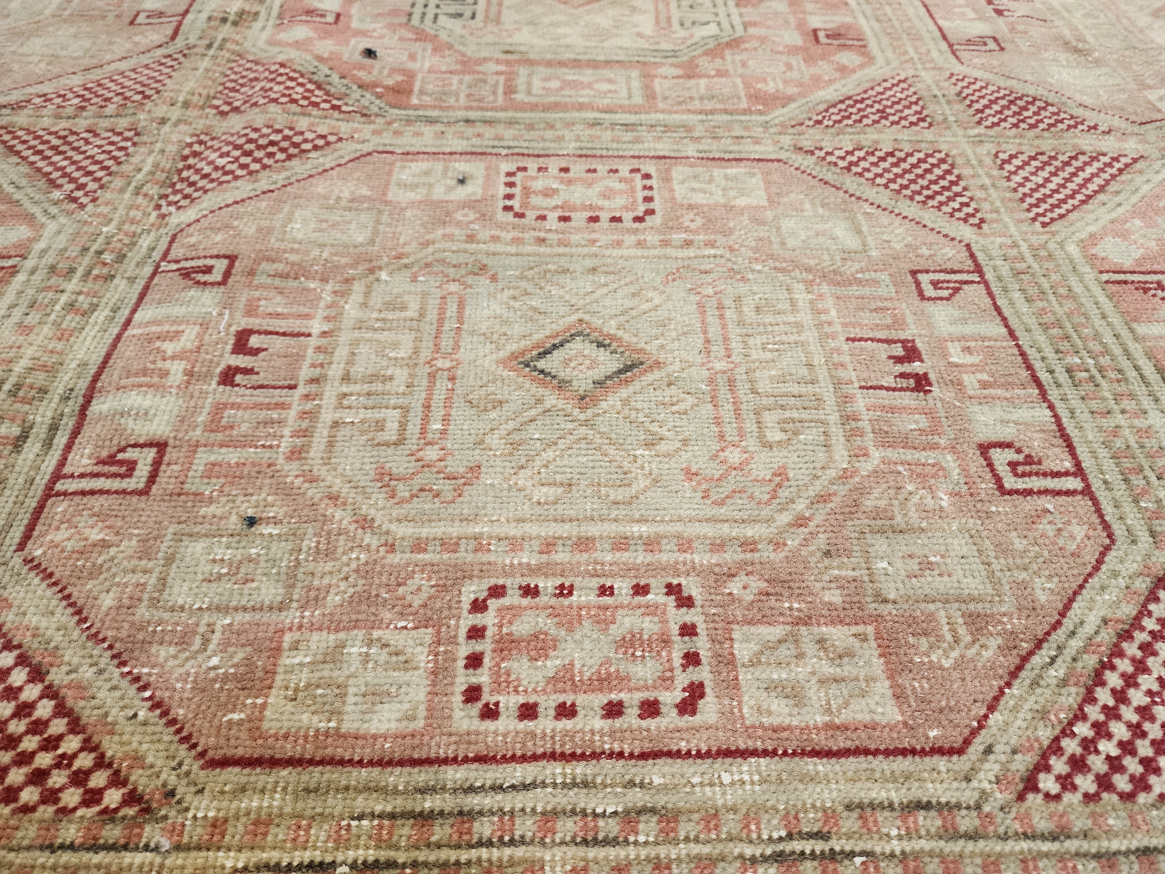 Muted Pastel Oushak Rug, Organic Wool Carpet, Ottoman Geometric Design, Farmhouse Area Rug