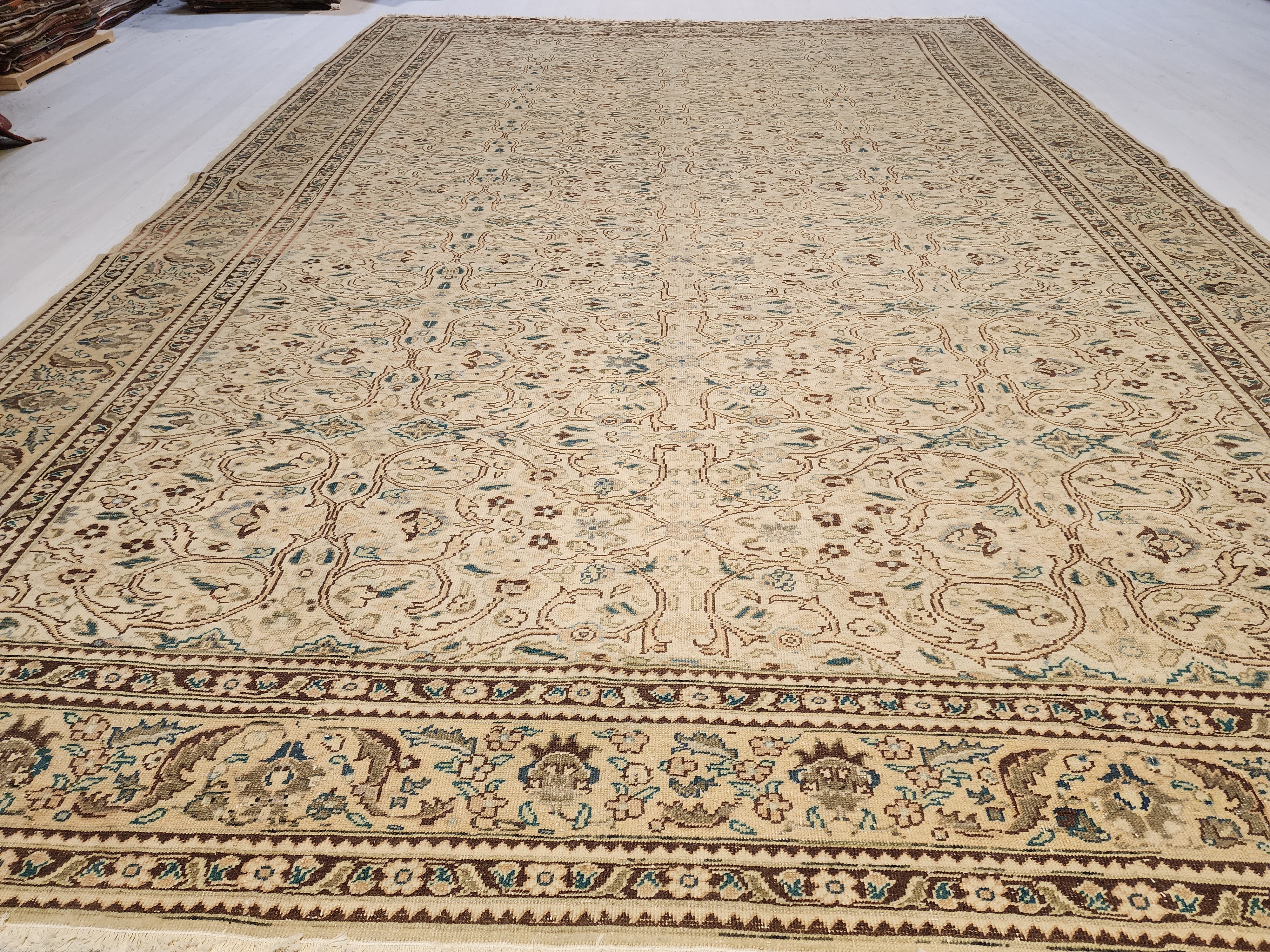 Extra Large Vintage Turkish Rug: 12x8 ft Handmade Wool Kayseri Rug
