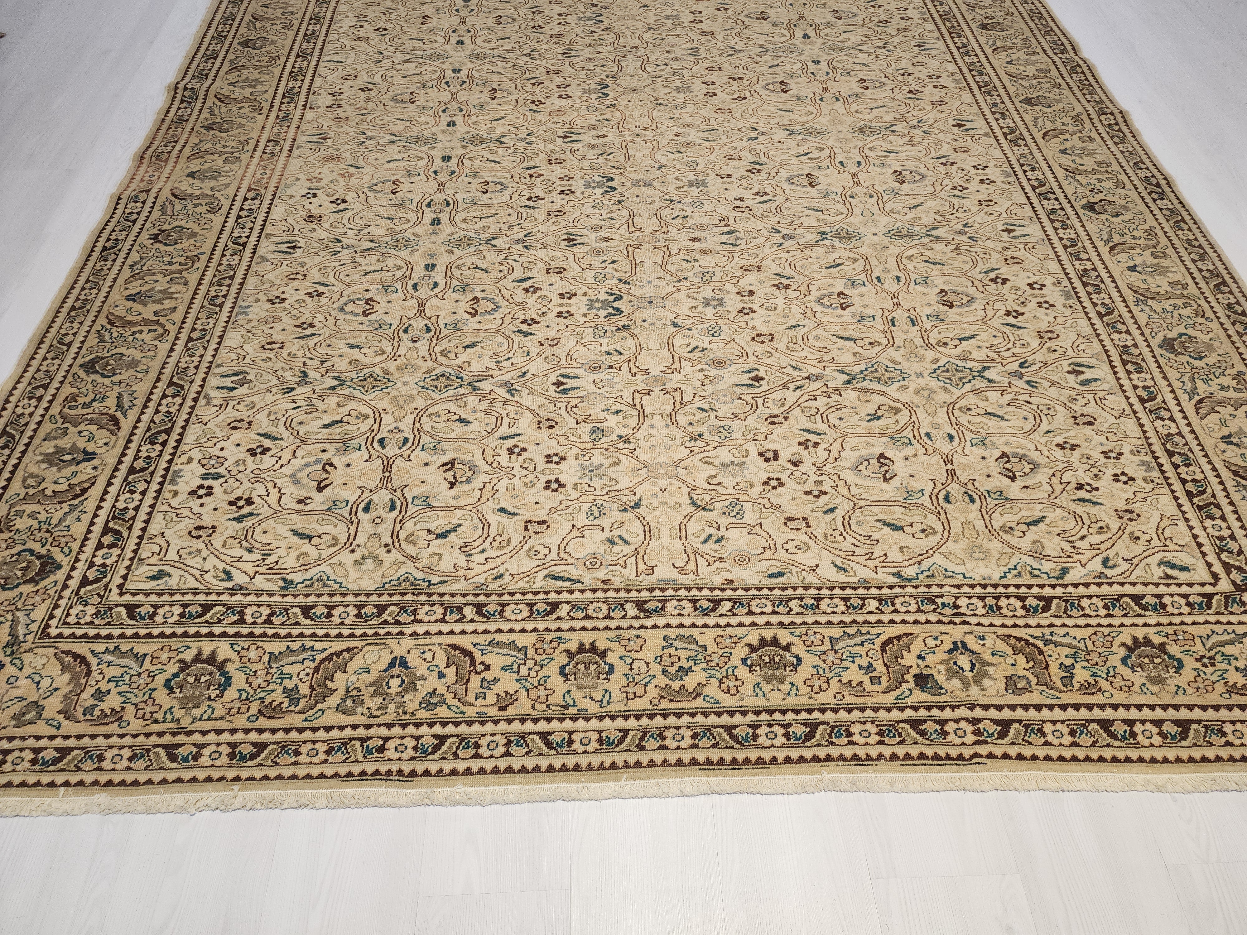 Extra Large Vintage Turkish Rug: 12x8 ft Handmade Wool Kayseri Rug