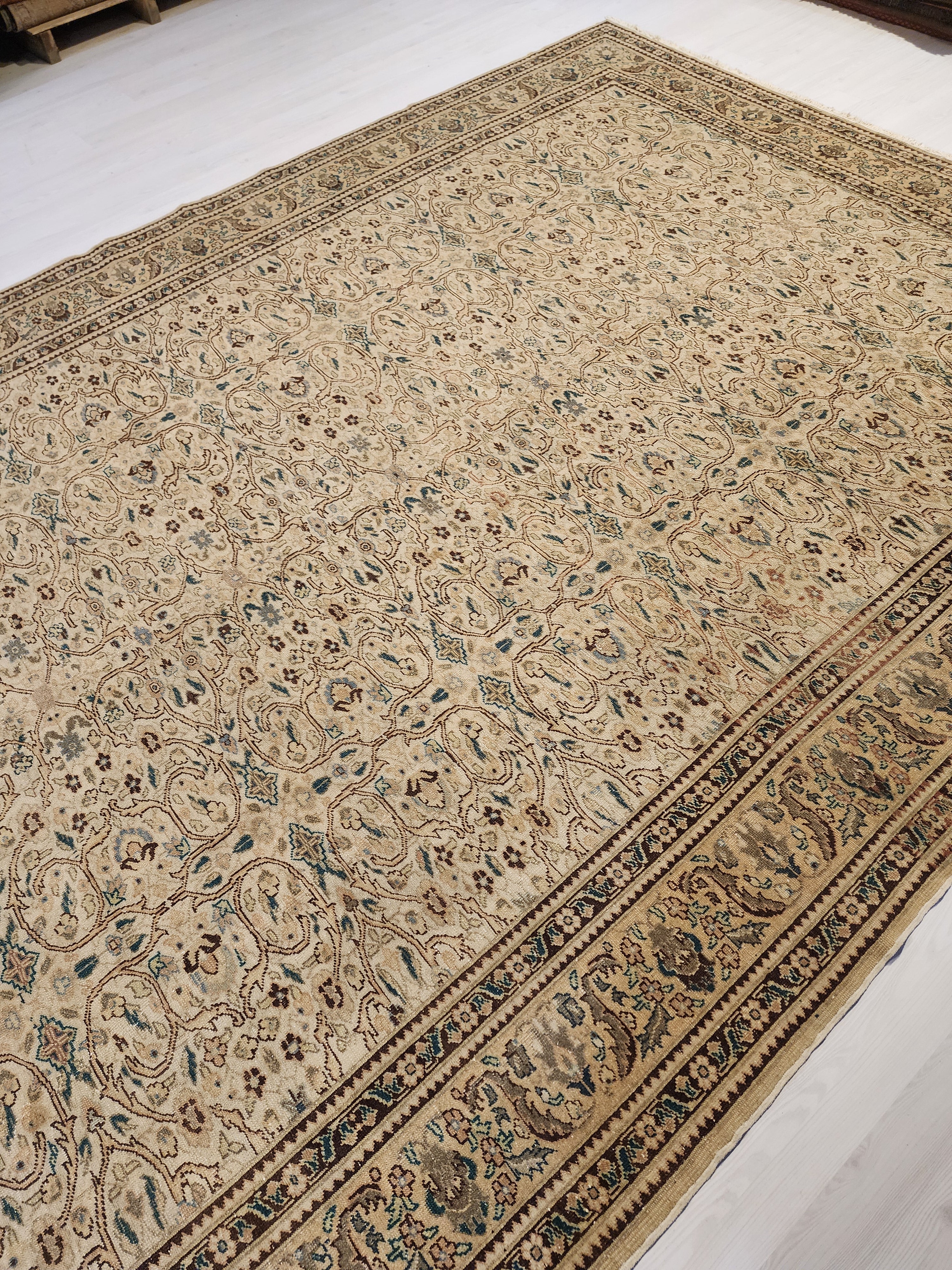 Extra Large Vintage Turkish Rug: 12x8 ft Handmade Wool Kayseri Rug