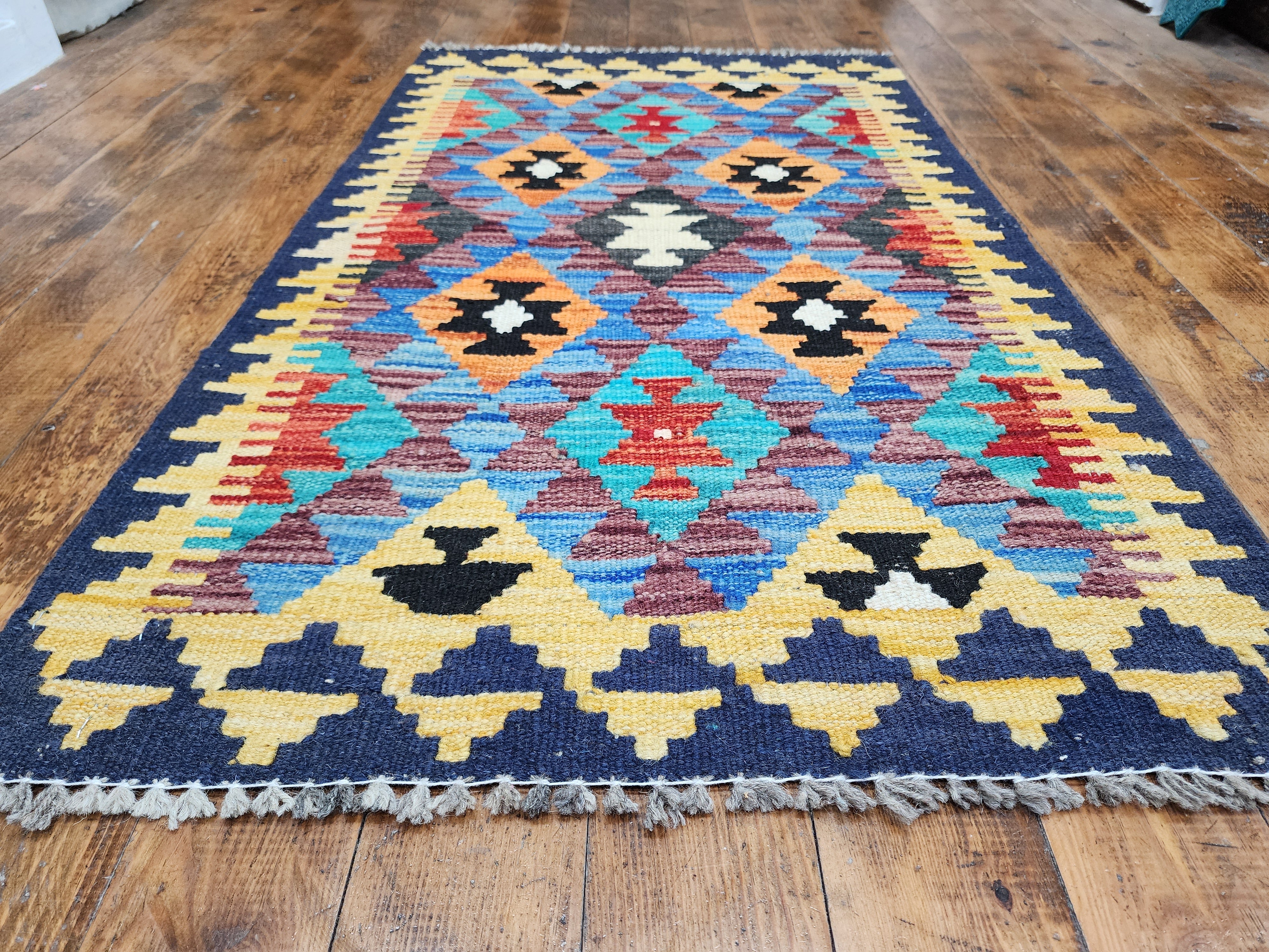 vintage Afghan Maimana Wool Small Rug — styled view