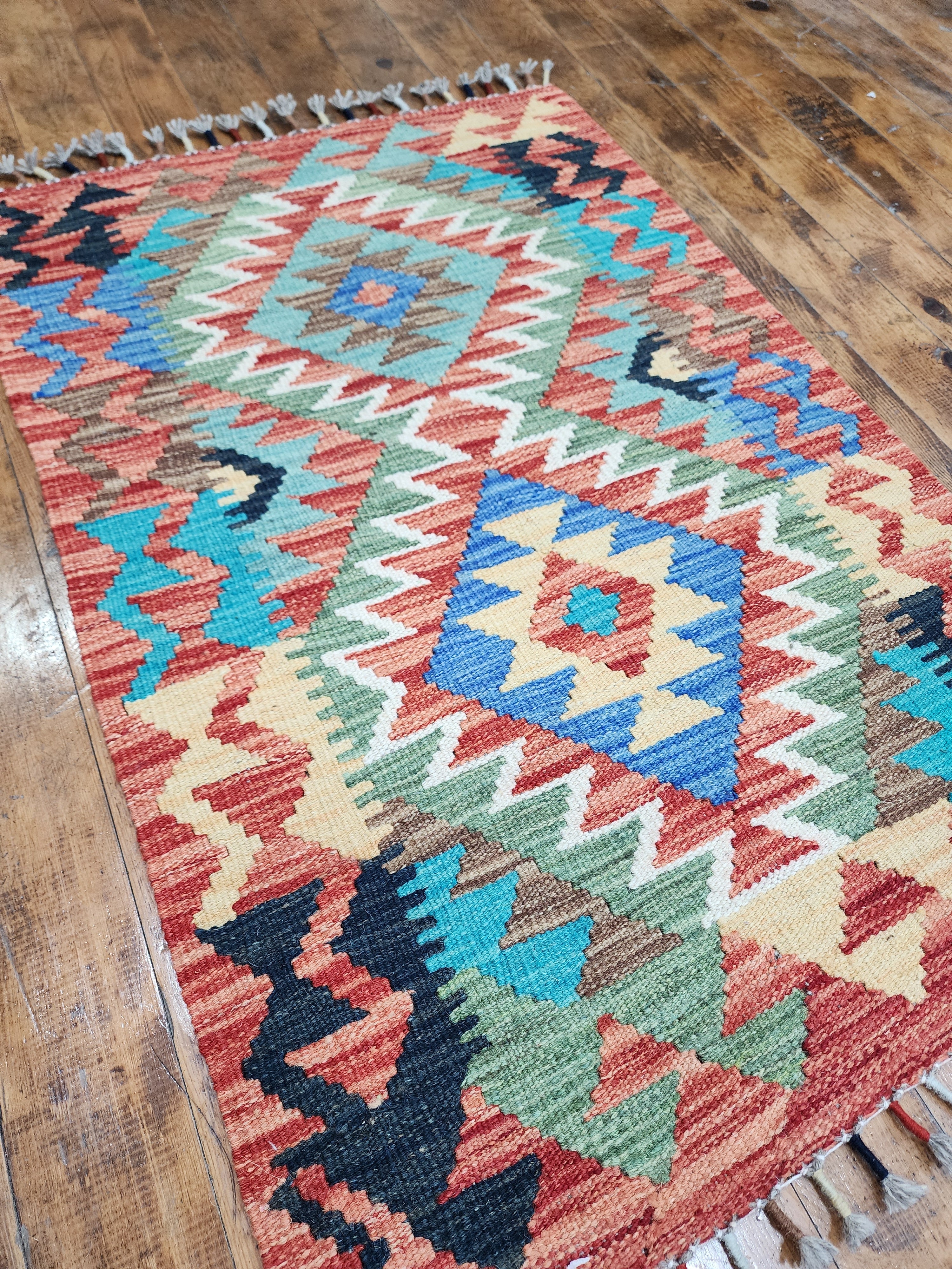 vintage Afghan Maimana Wool Small Rug — back view