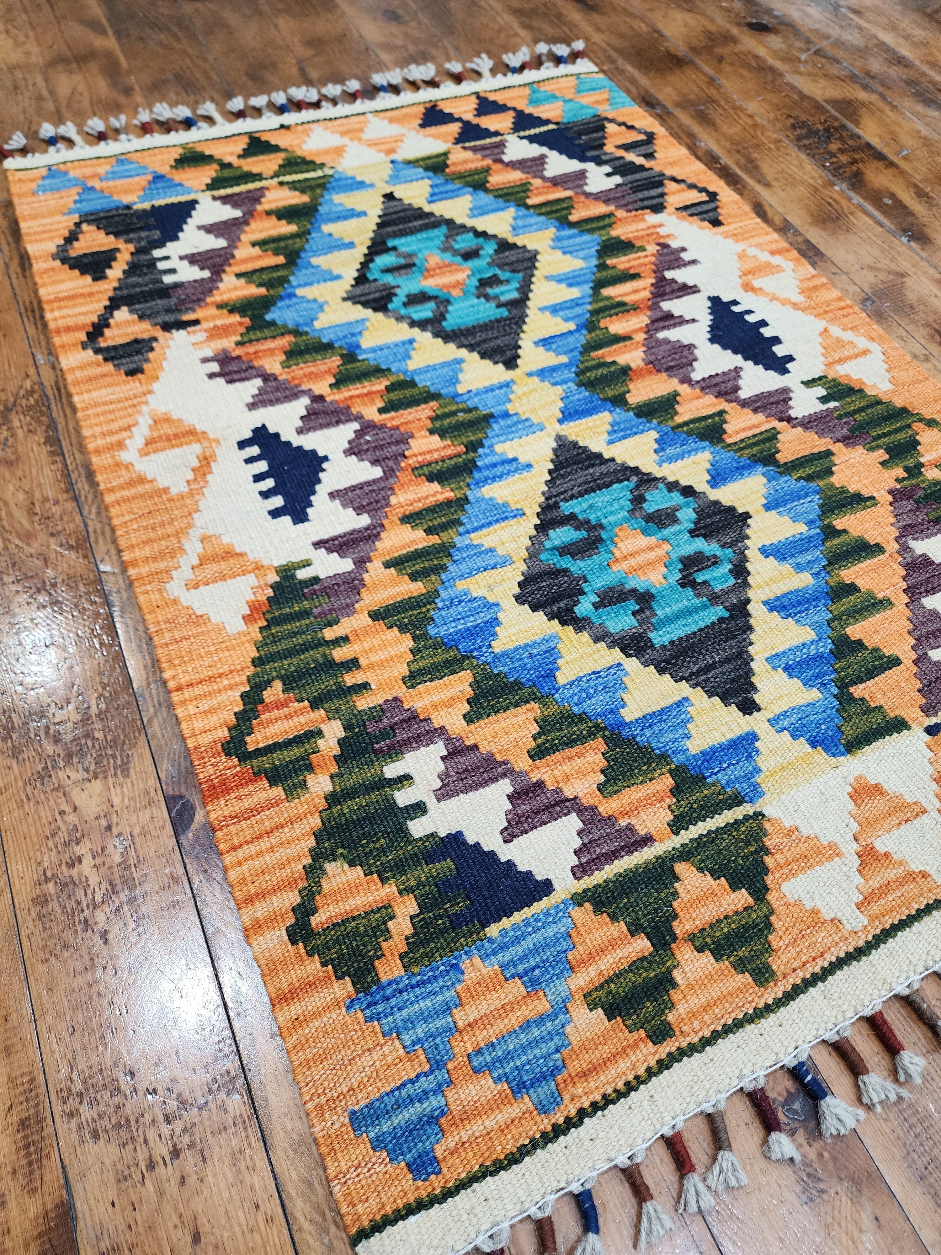 vintage Afghan Maimana Wool Small Rug — back view
