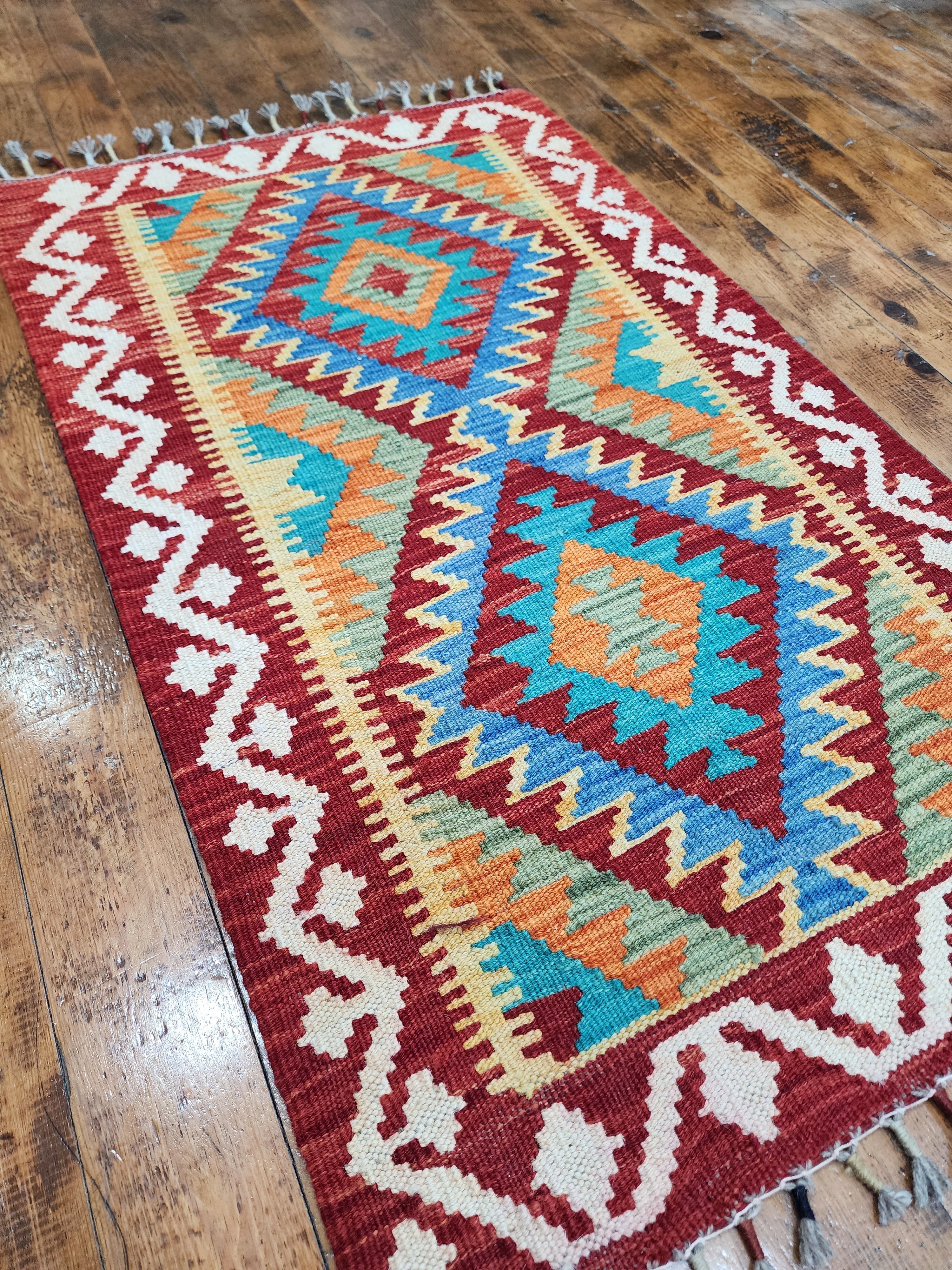 vintage Afghan Maimana Wool Small Rug — back view