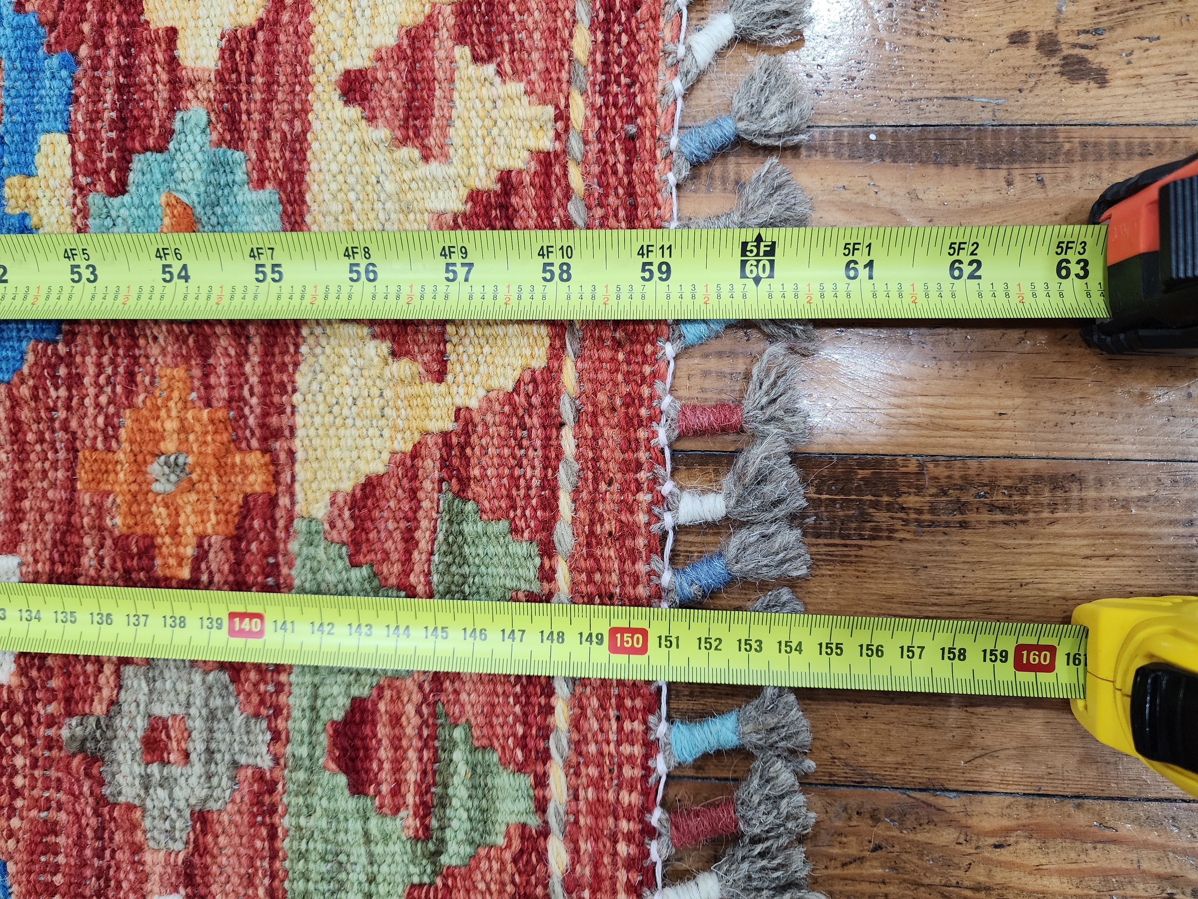 Orange and Blue Maimana Kilim, 3'4" x 4'11''
