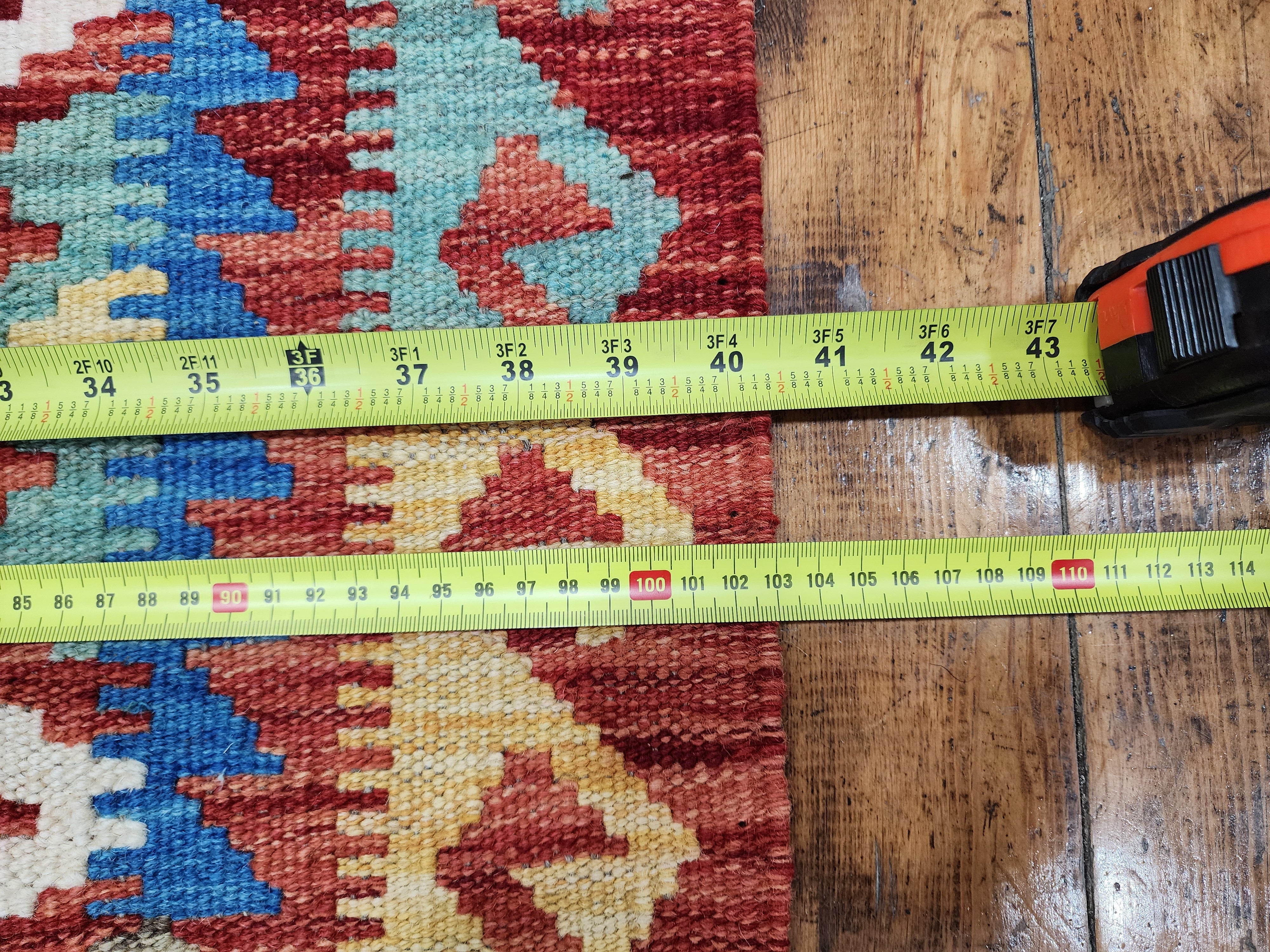 Orange and Blue Maimana Kilim, 3'4" x 4'11''