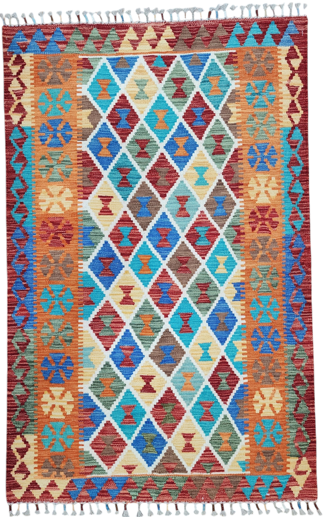 Orange and Blue Maimana Kilim, 3'5" x 5'1''